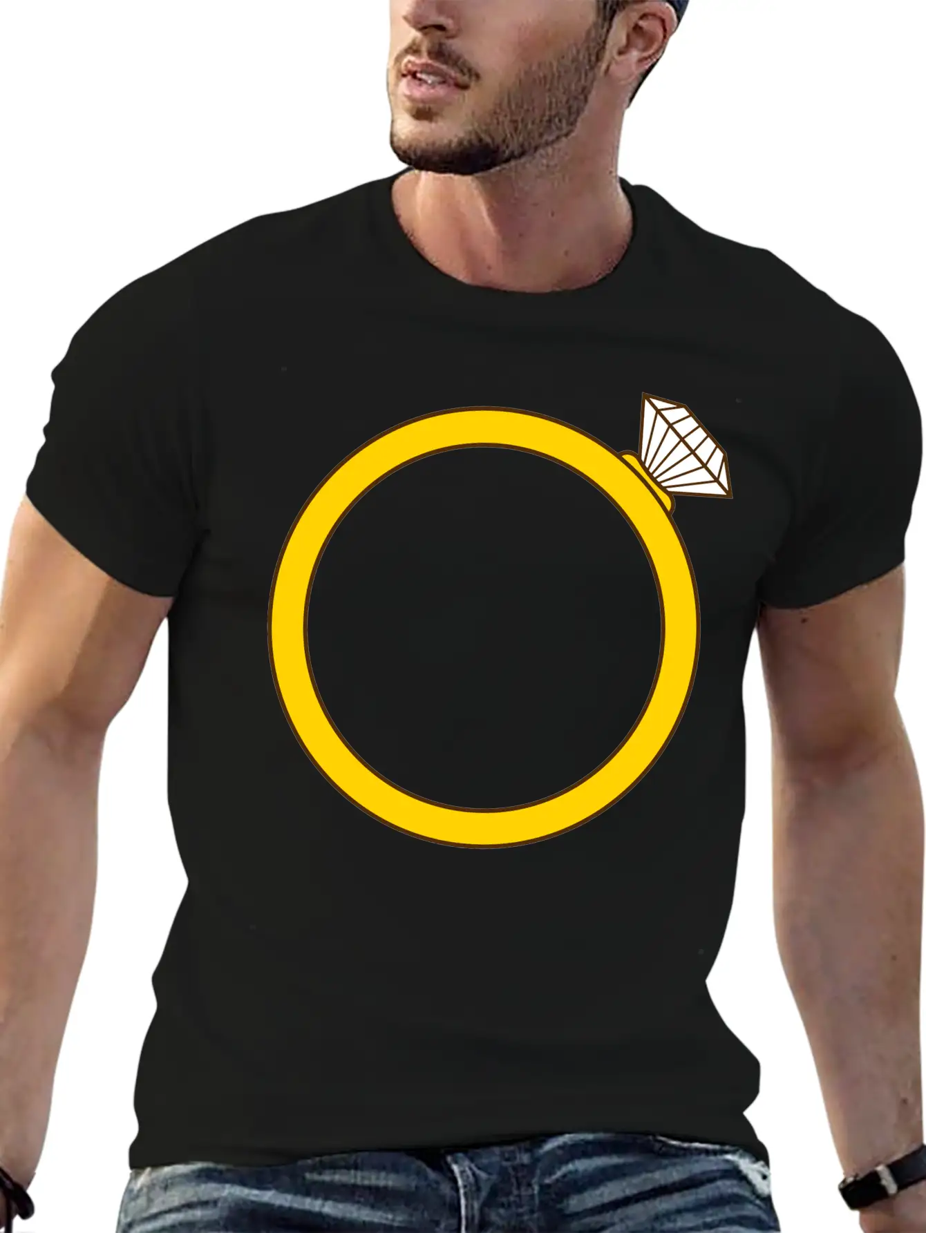 Expensive Diamond Gold Ring Silhouette Jewelry Eng Stylish Everyday T-Shirt – Unisex Basic Cotton Tee