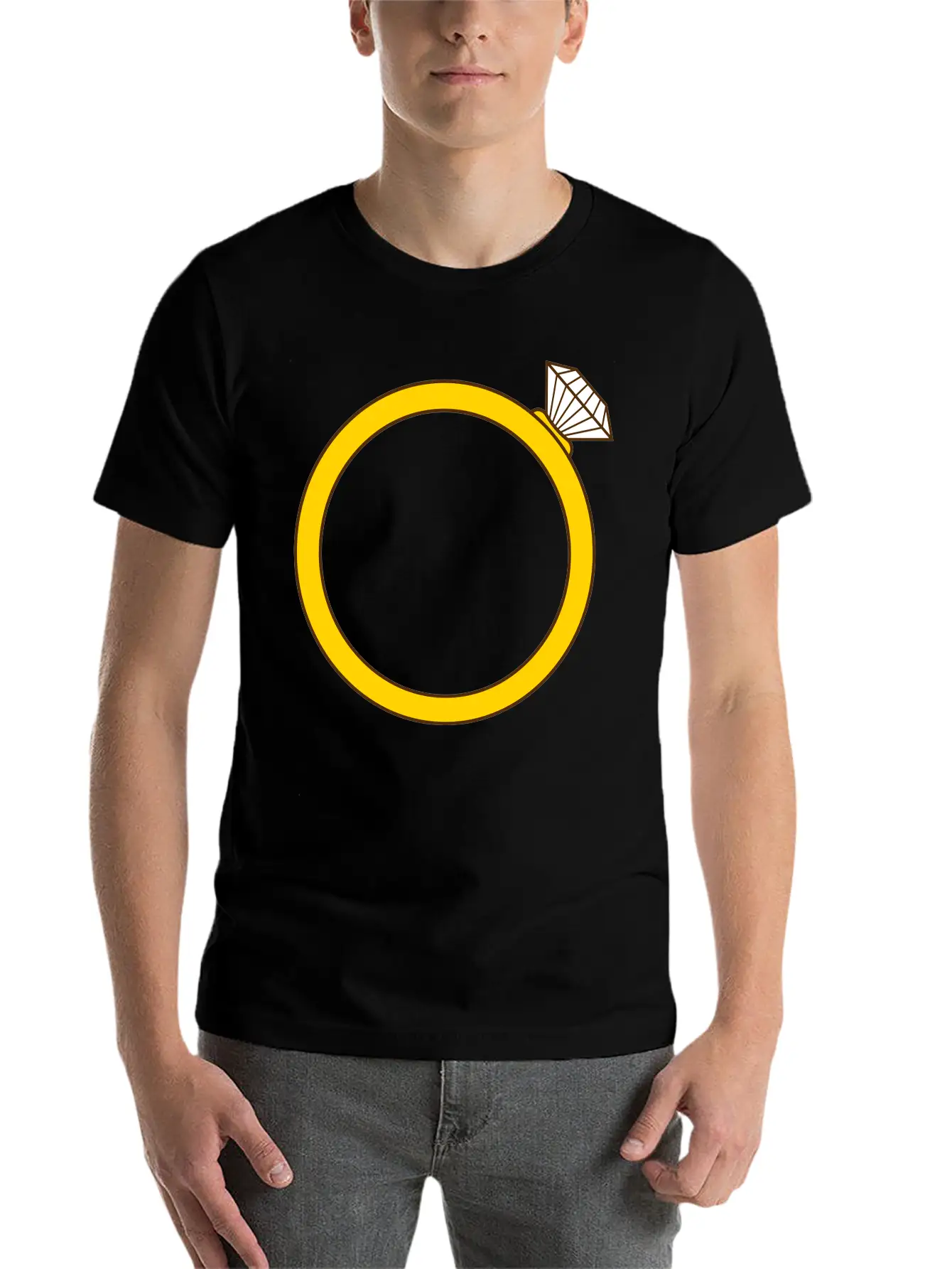Expensive Diamond Gold Ring Silhouette Jewelry Eng Stylish Everyday T-Shirt – Unisex Basic Cotton Tee