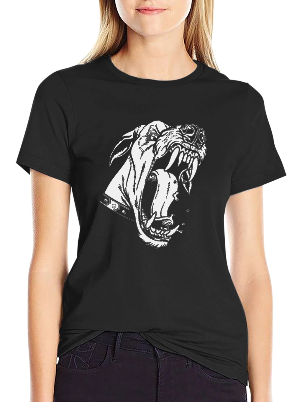 Aggressive Dog Graphic Black T-Shirt