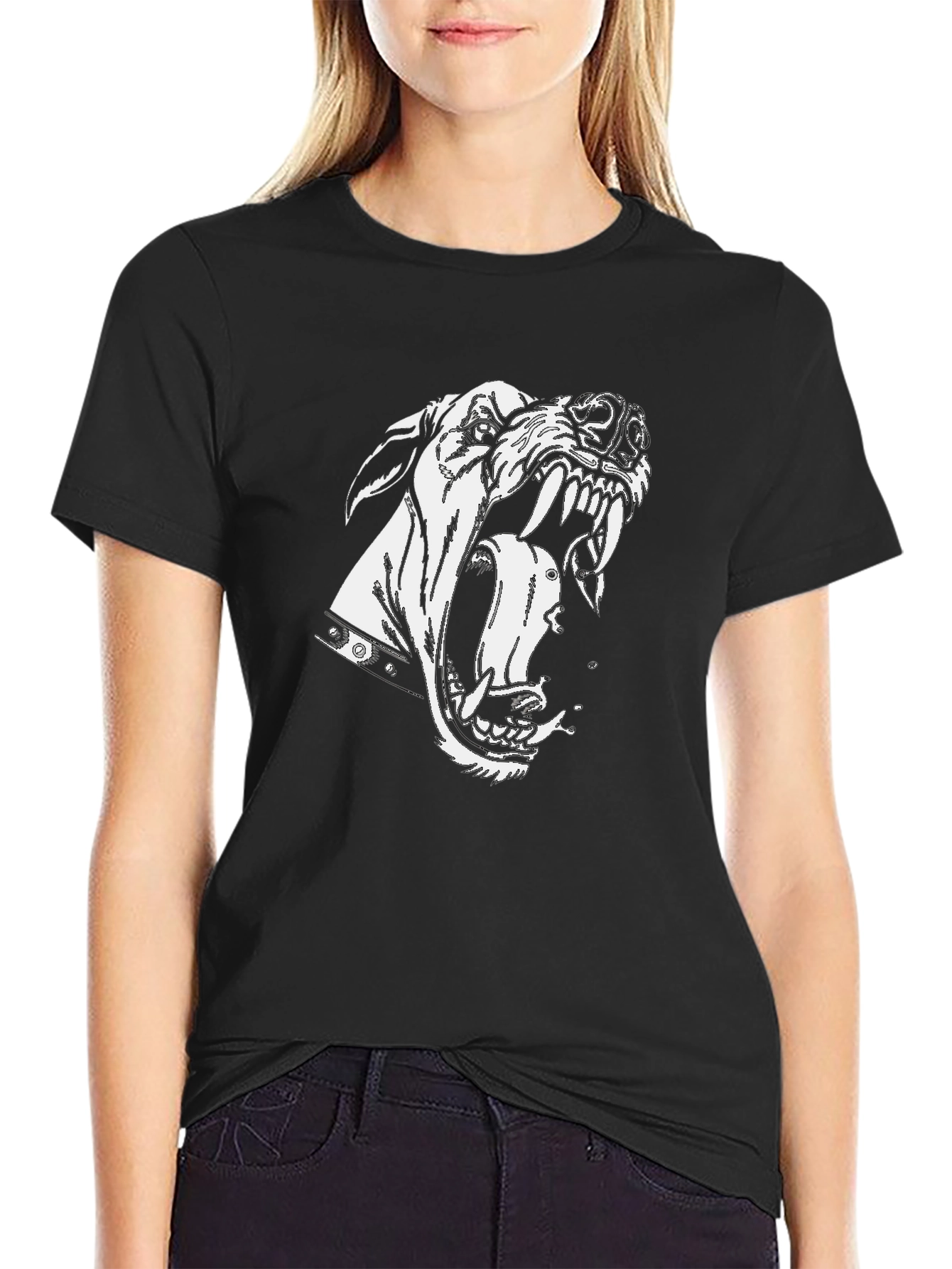 Aggressive Dog Graphic Black T-Shirt