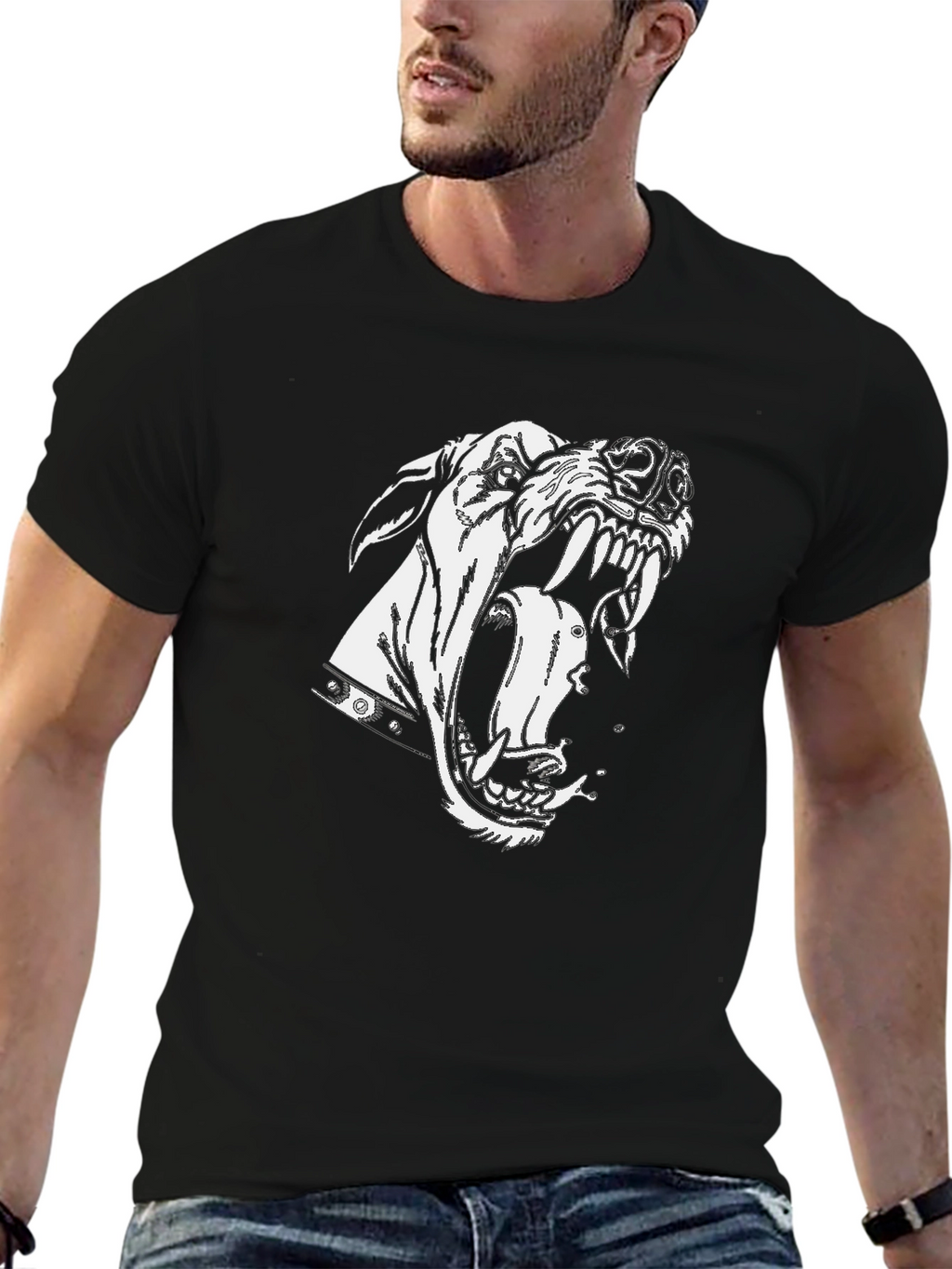 Aggressive Dog Graphic Black T-Shirt