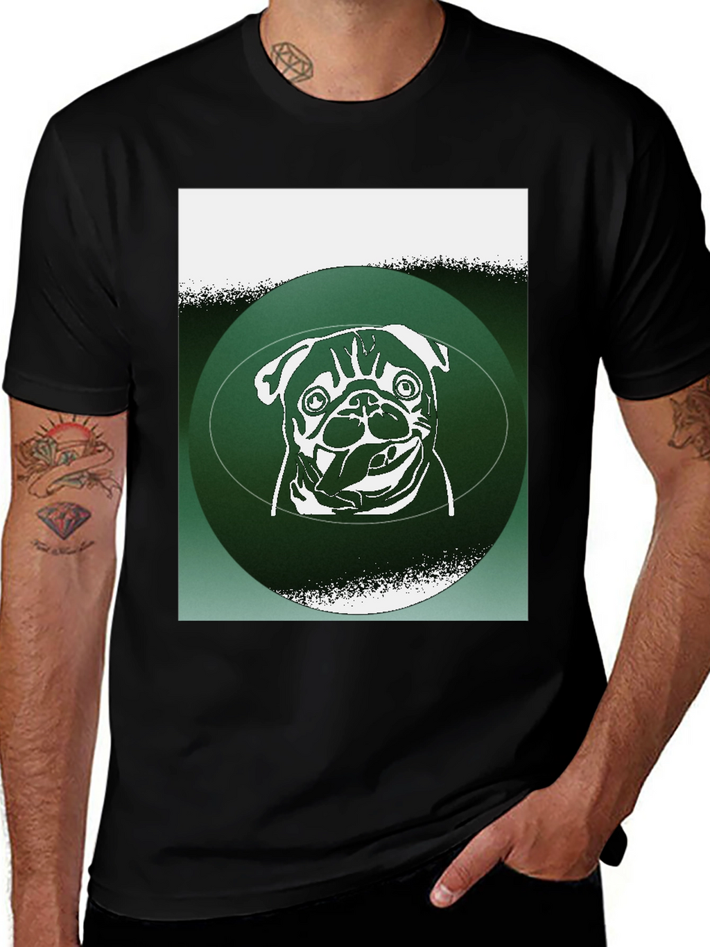 Pug Graphic Tee - Green Accent