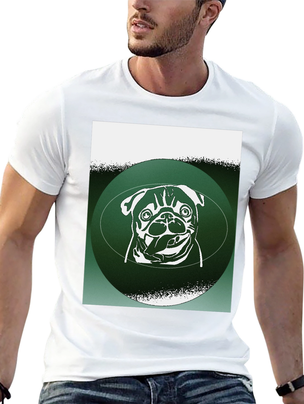 Pug Graphic Tee - Green Accent