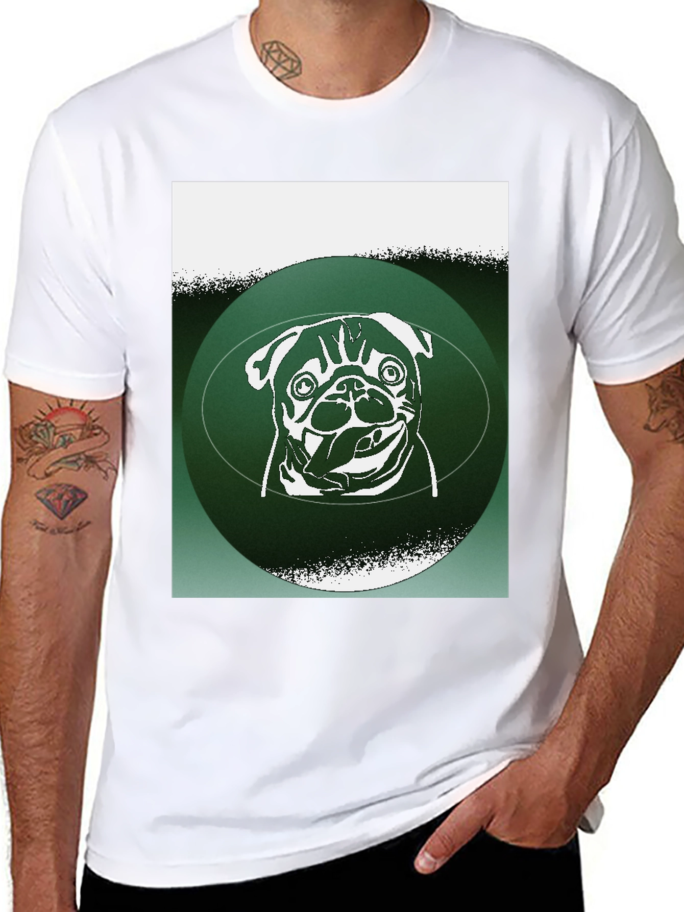 Pug Graphic Tee - Green Accent