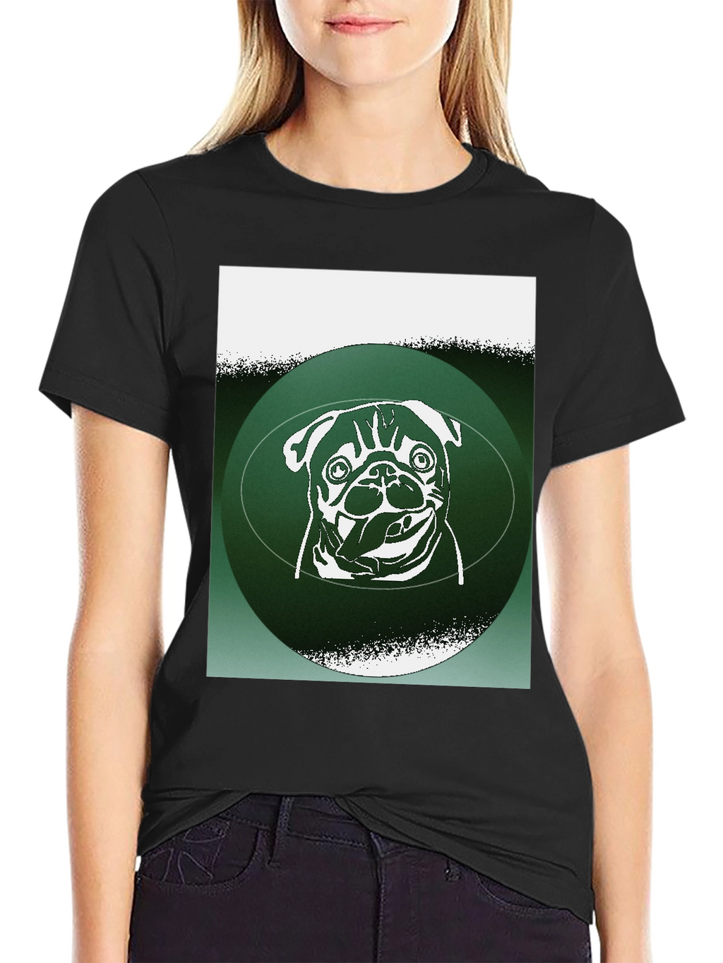 Pug Graphic Tee - Green Accent
