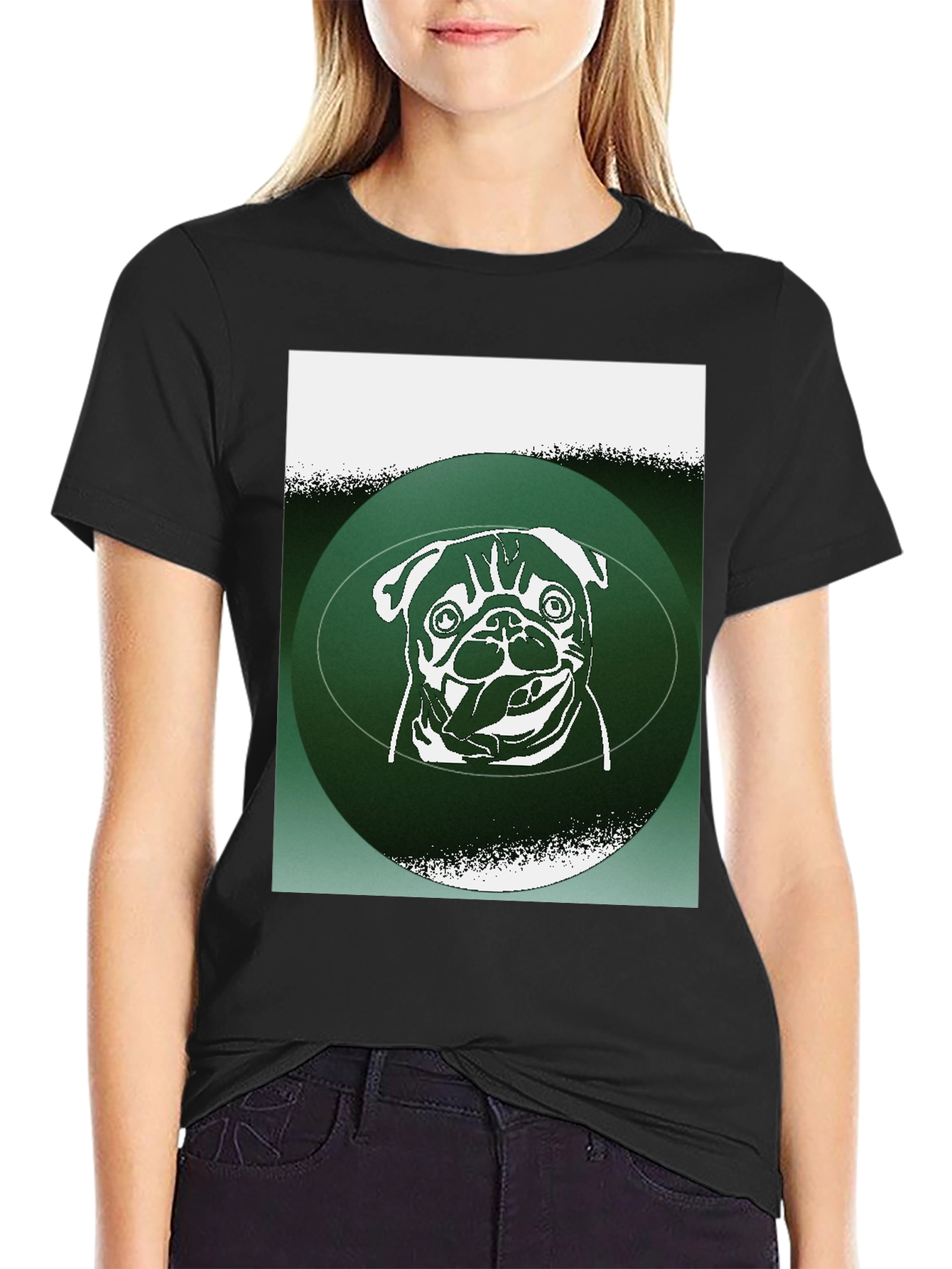 Pug Graphic Tee - Green Accent