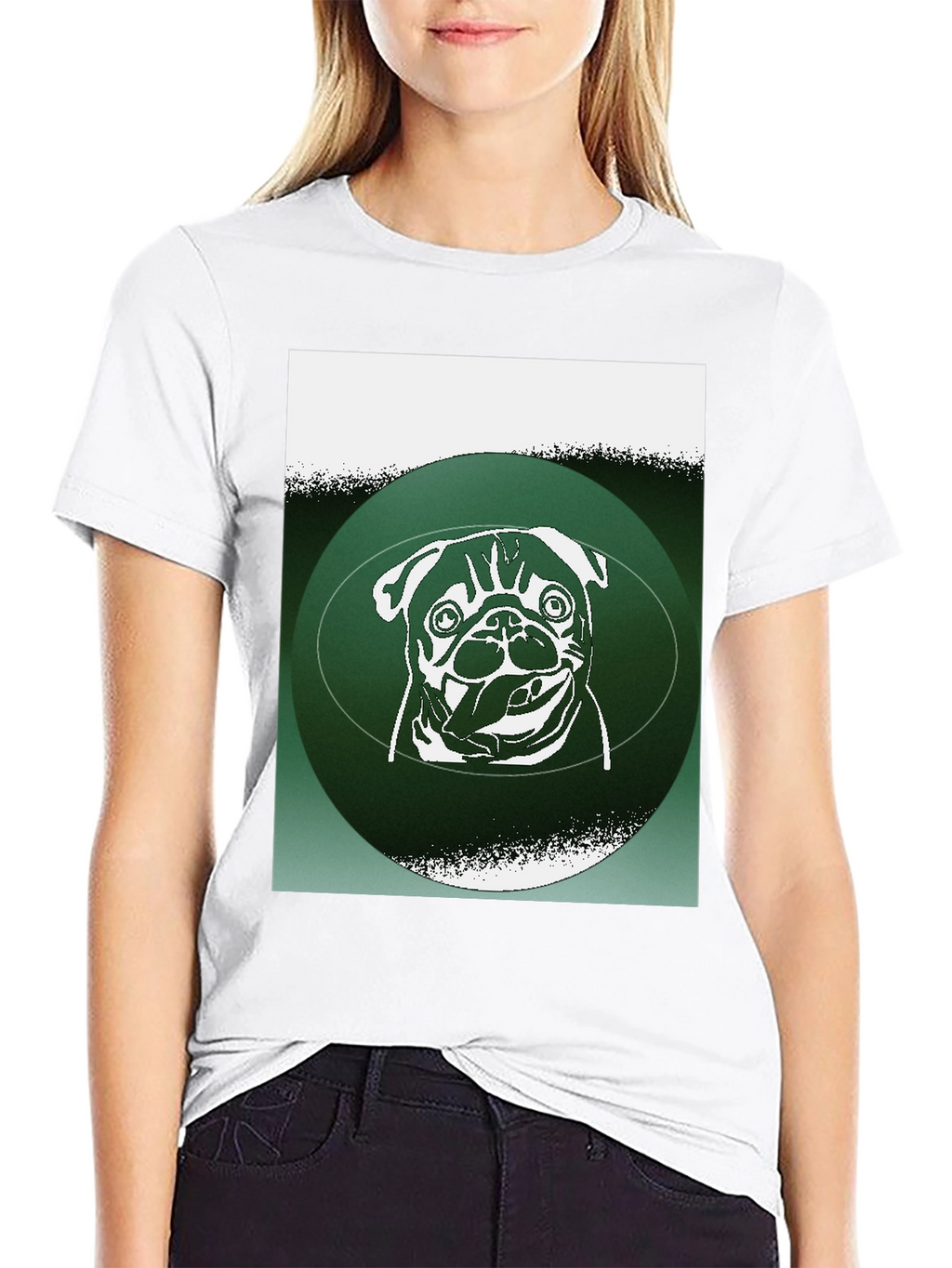 Pug Graphic Tee - Green Accent