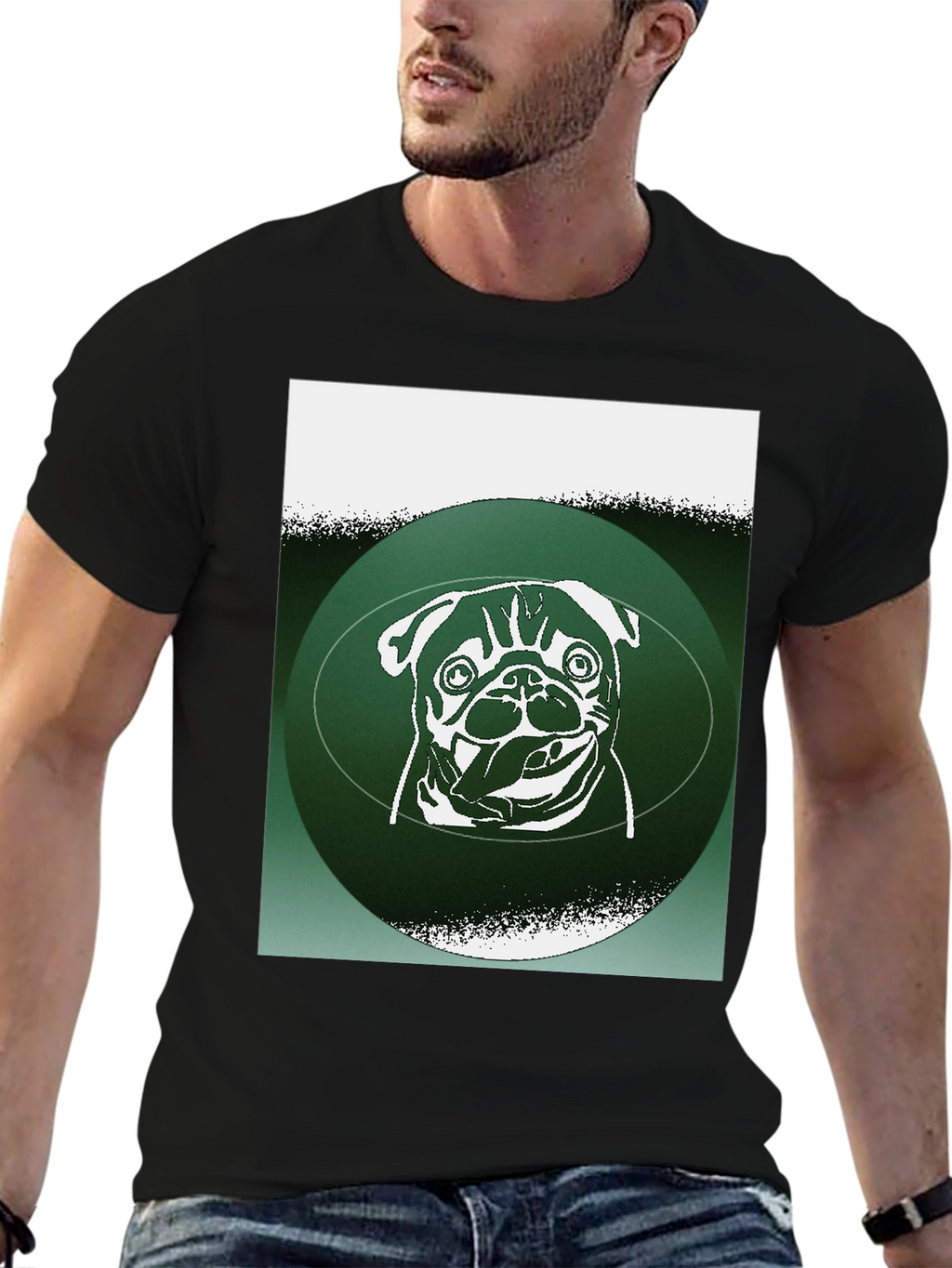 Pug Graphic Tee - Green Accent