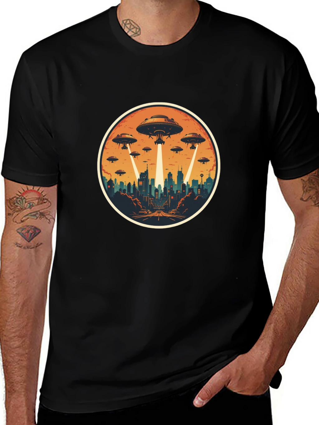 UFO Invasion Graphic Tee - Black Cotton Blend