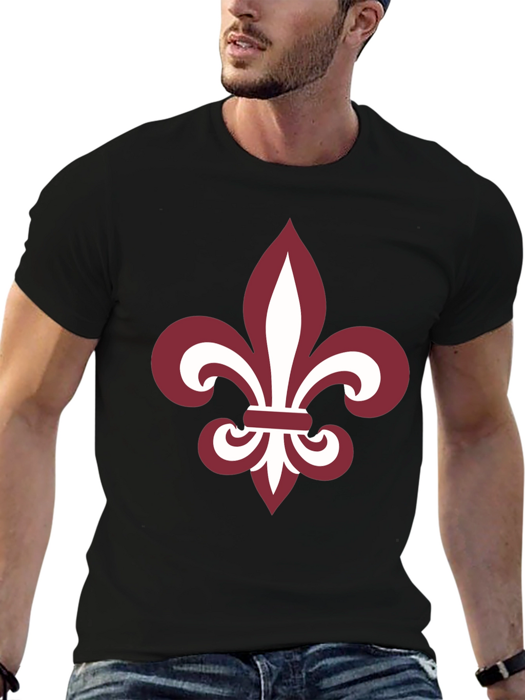 Fleur-de-Lis Graphic Tee - Black Cotton Blend Casual T-Shirt