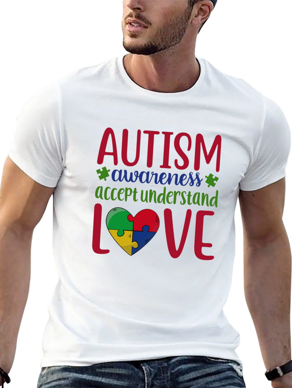 Autism Awareness Puzzle Piece Heart Graphic Tee