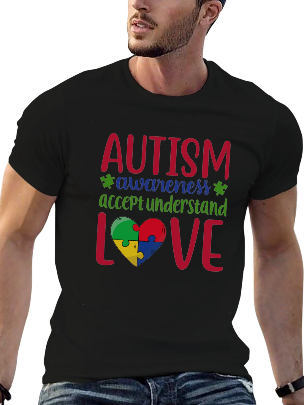 Autism Awareness Puzzle Piece Heart Graphic Tee