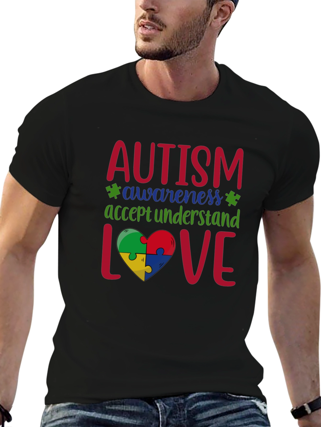 Autism Awareness Puzzle Piece Heart Graphic Tee