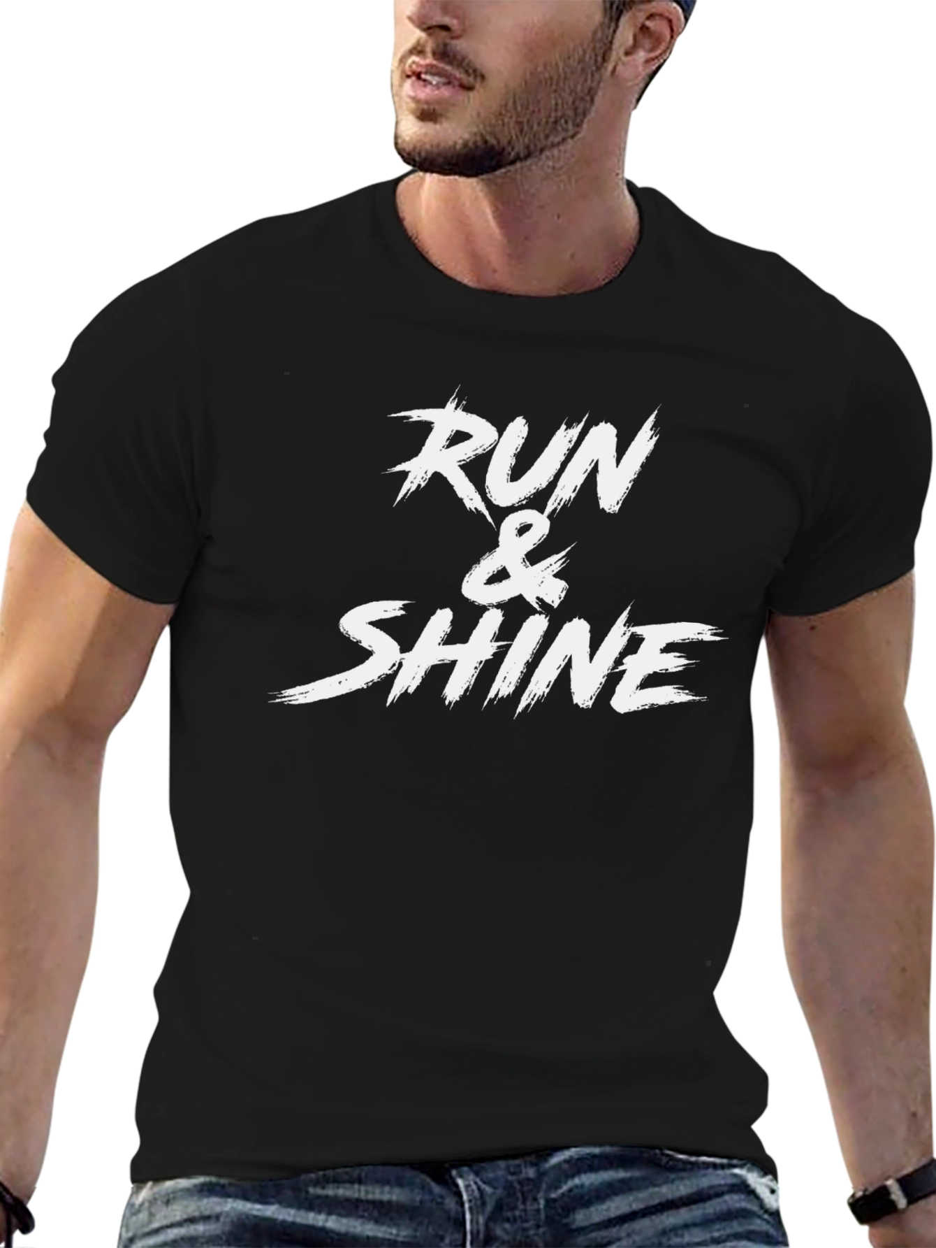 Run & Shine Graphic Tee - Motivational Black T-Shirt