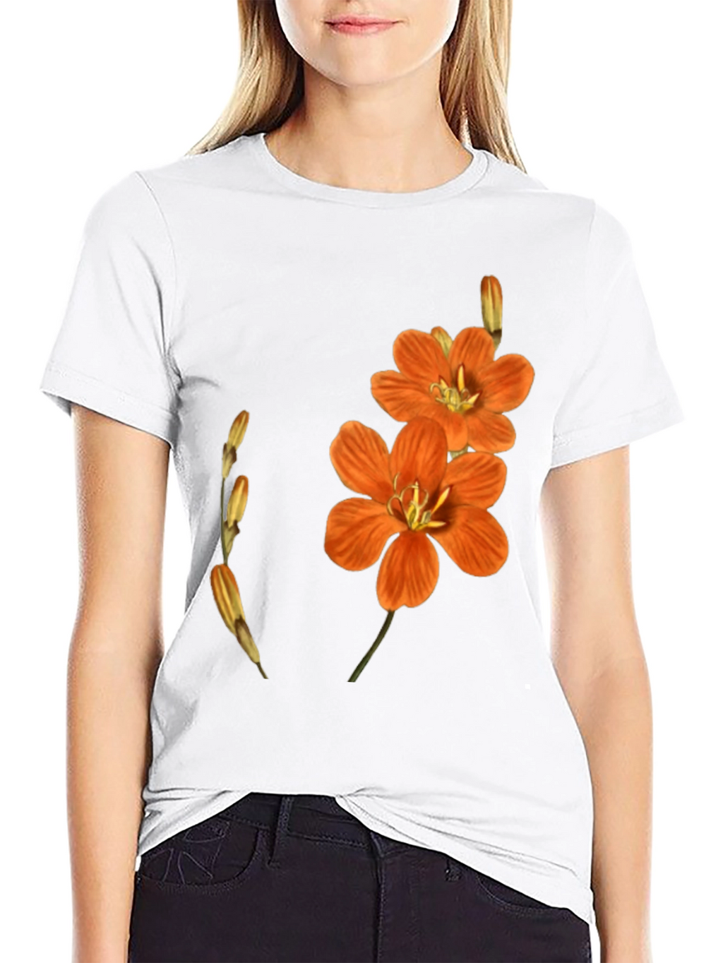 Floral Print Black Tee