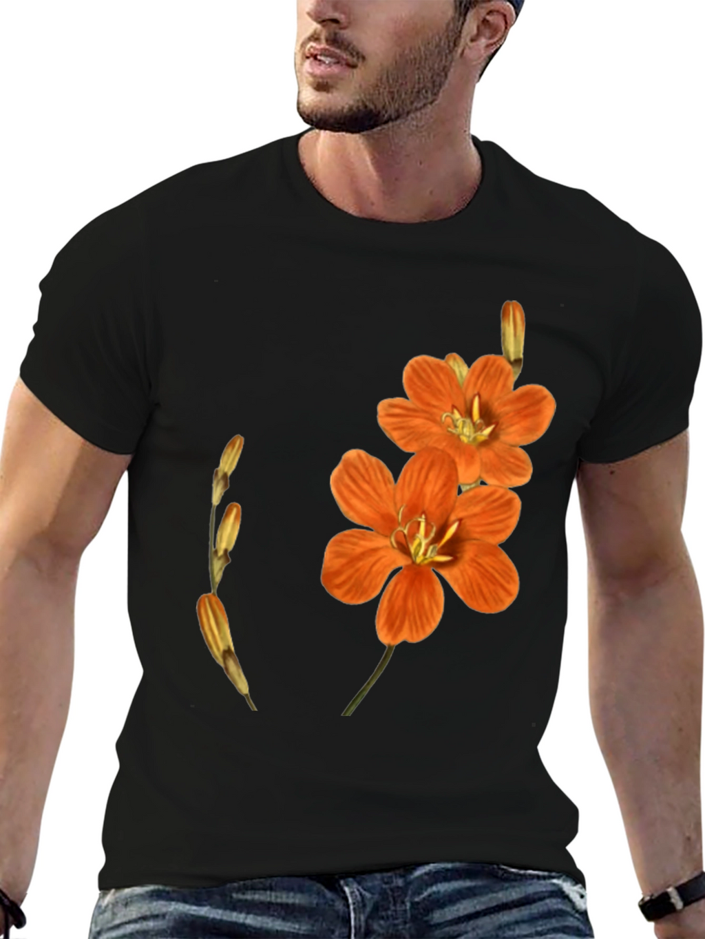 Floral Print Black Tee
