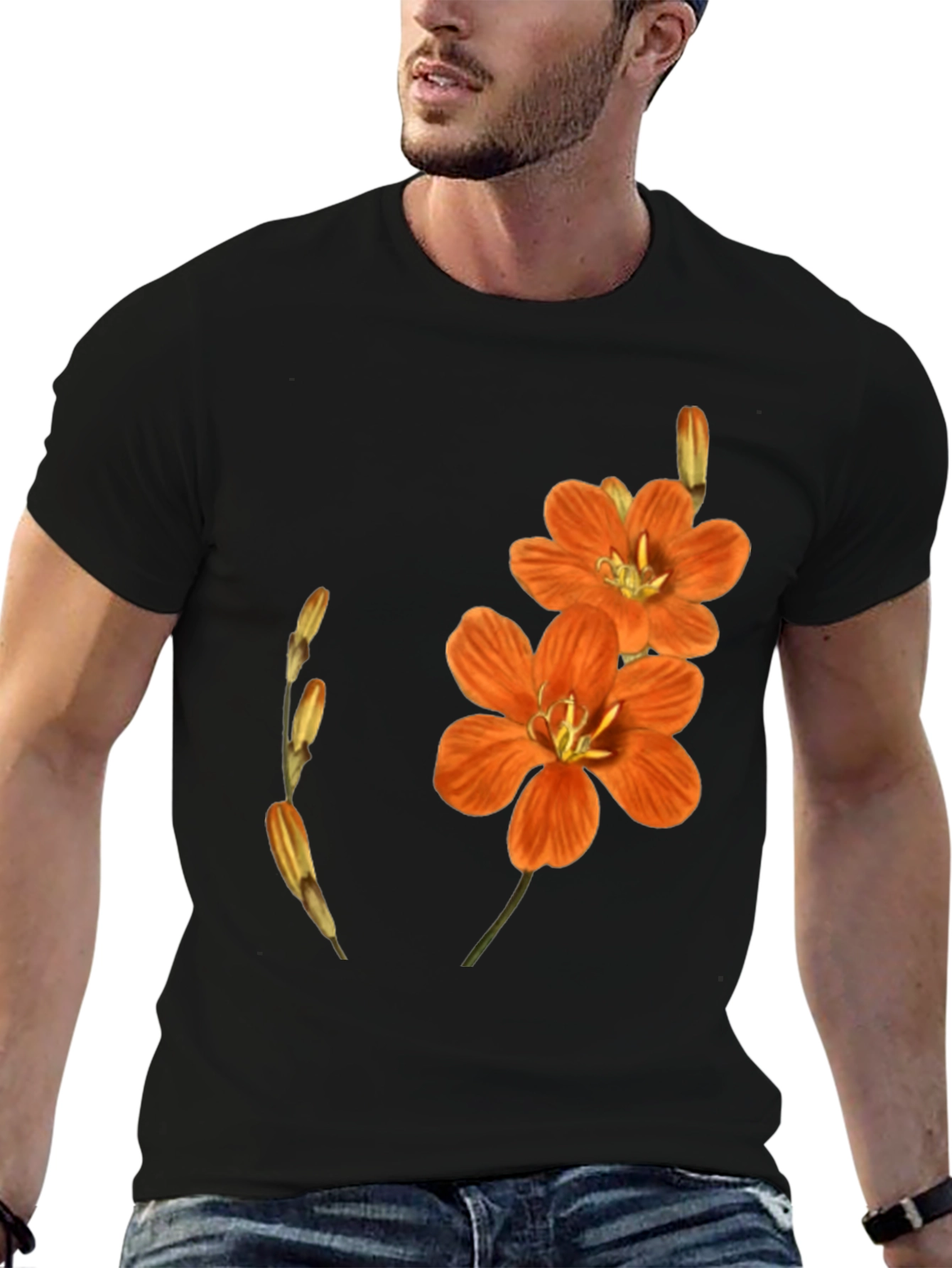 Floral Print Black Tee