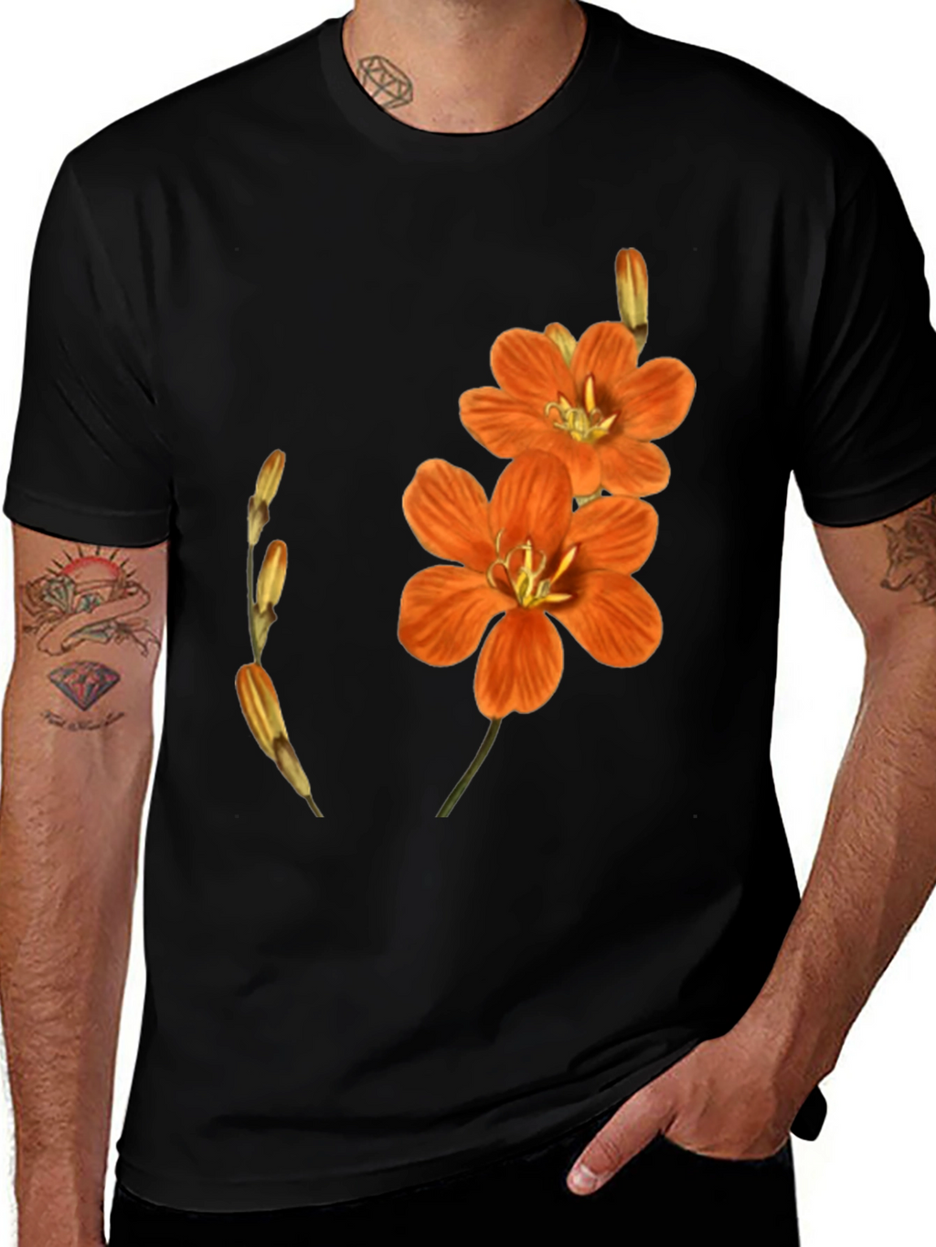Floral Print Black Tee