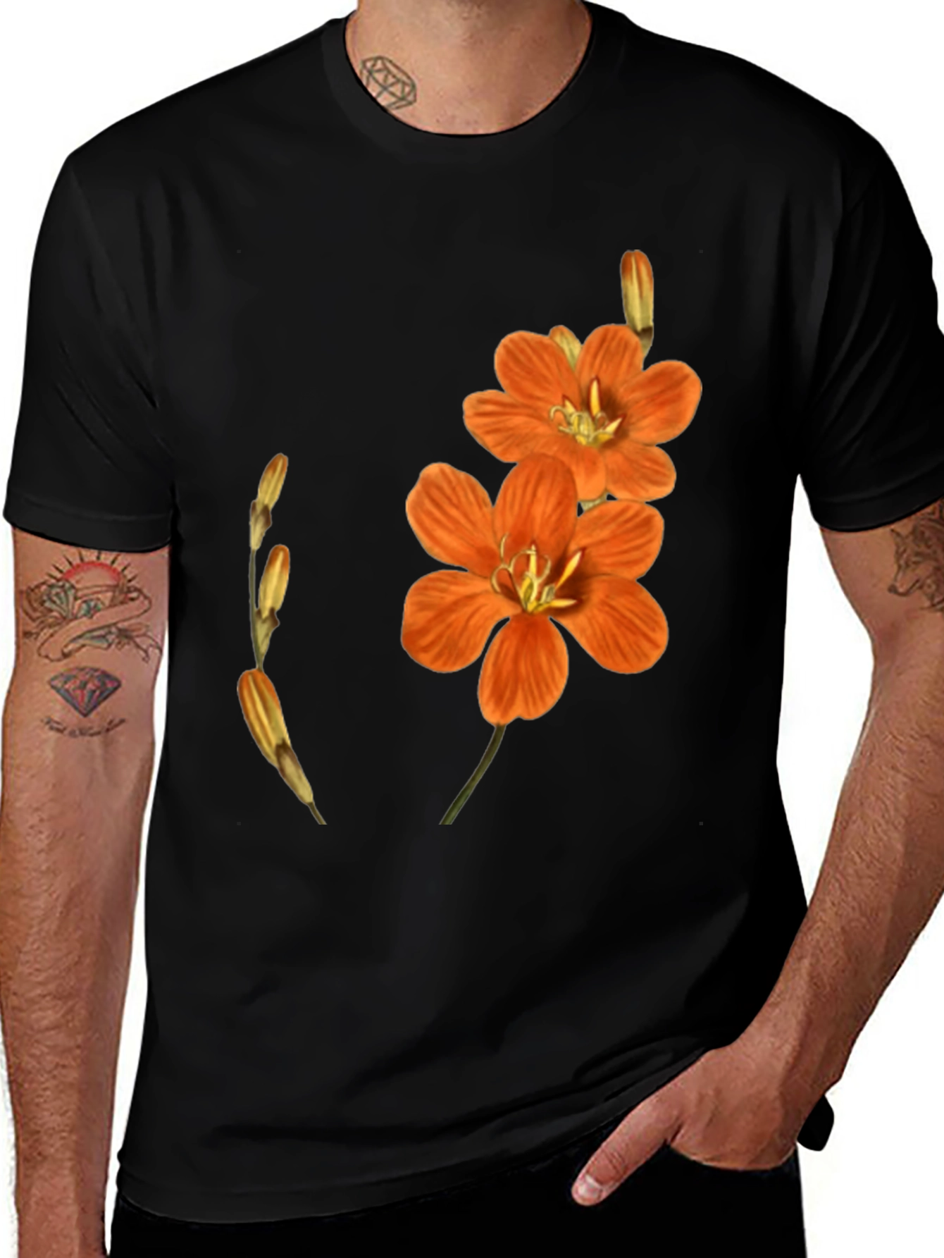 Floral Print Black Tee