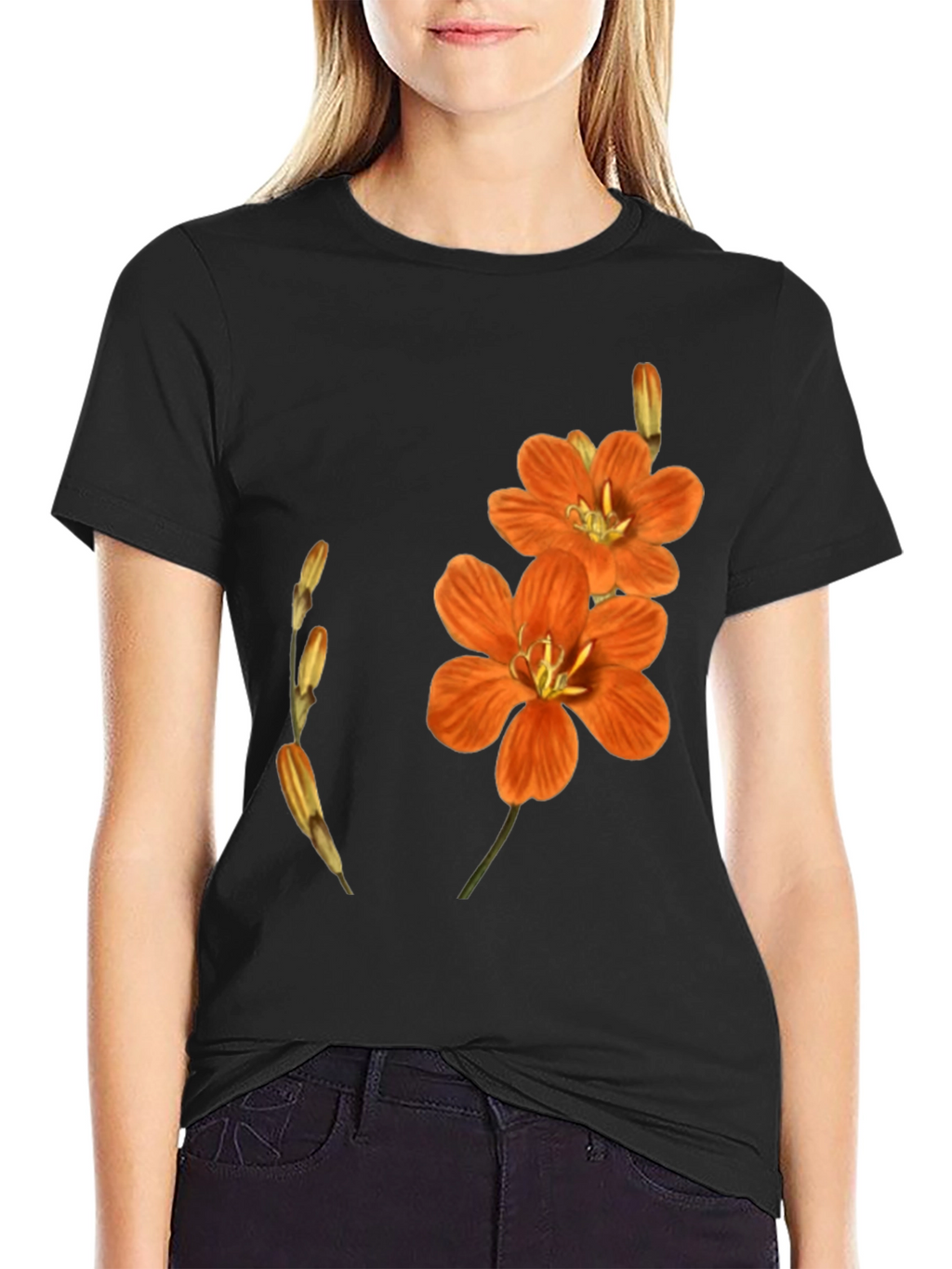 Floral Print Black Tee