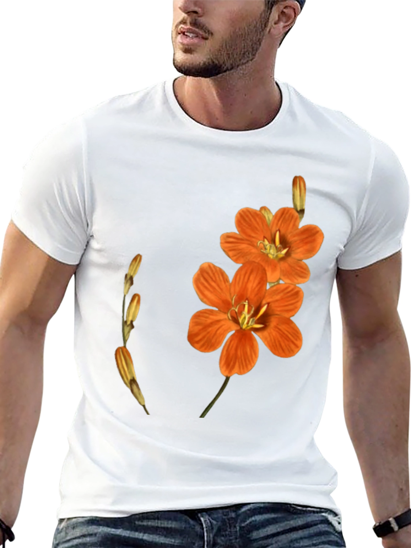 Floral Print Black Tee