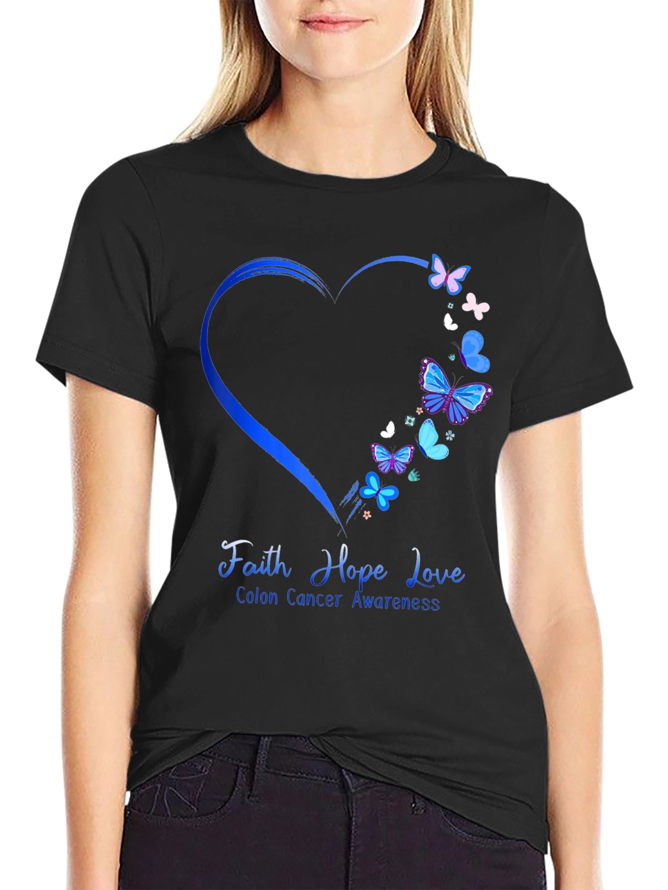 Colon Cancer Awareness Butterfly Heart T-Shirt