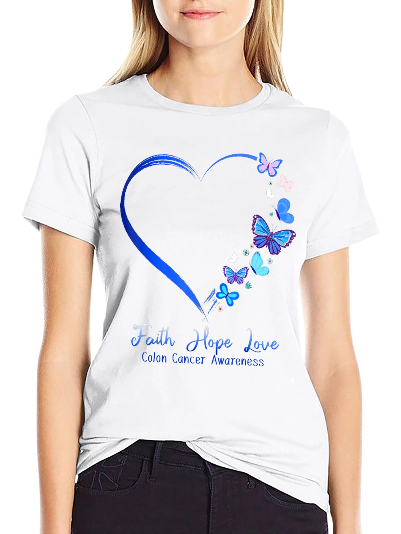 Colon Cancer Awareness Butterfly Heart T-Shirt