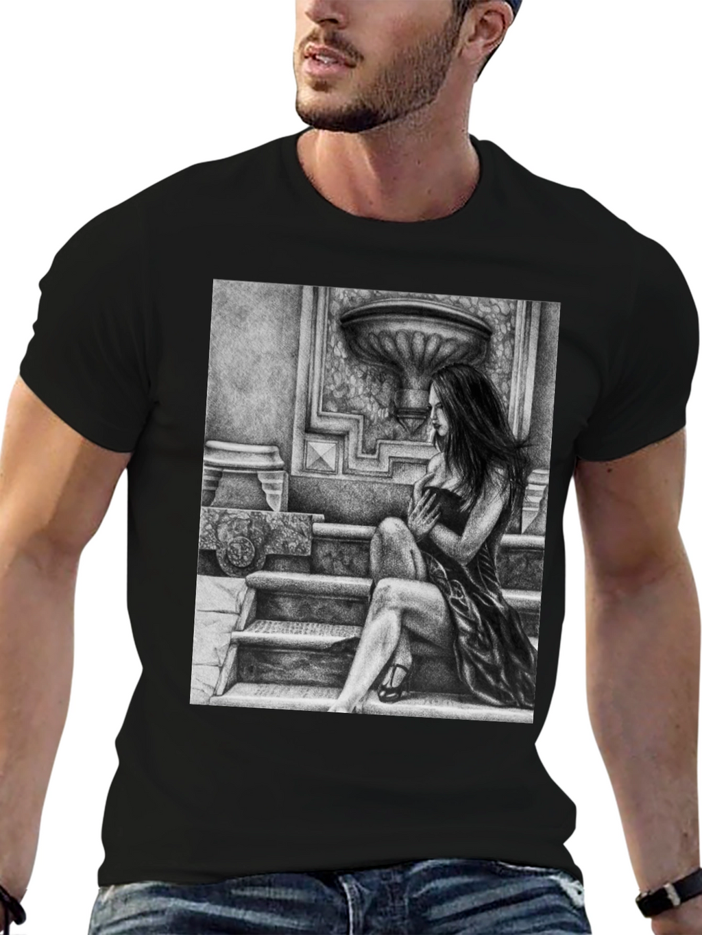 Elegant Woman Art Black T-Shirt