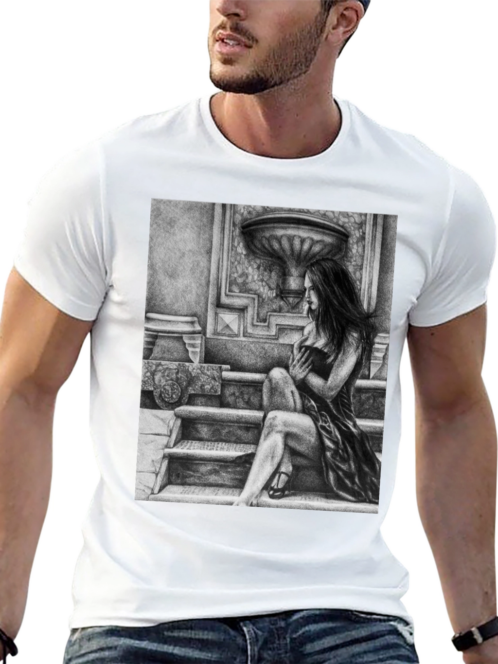 Elegant Woman Art Black T-Shirt