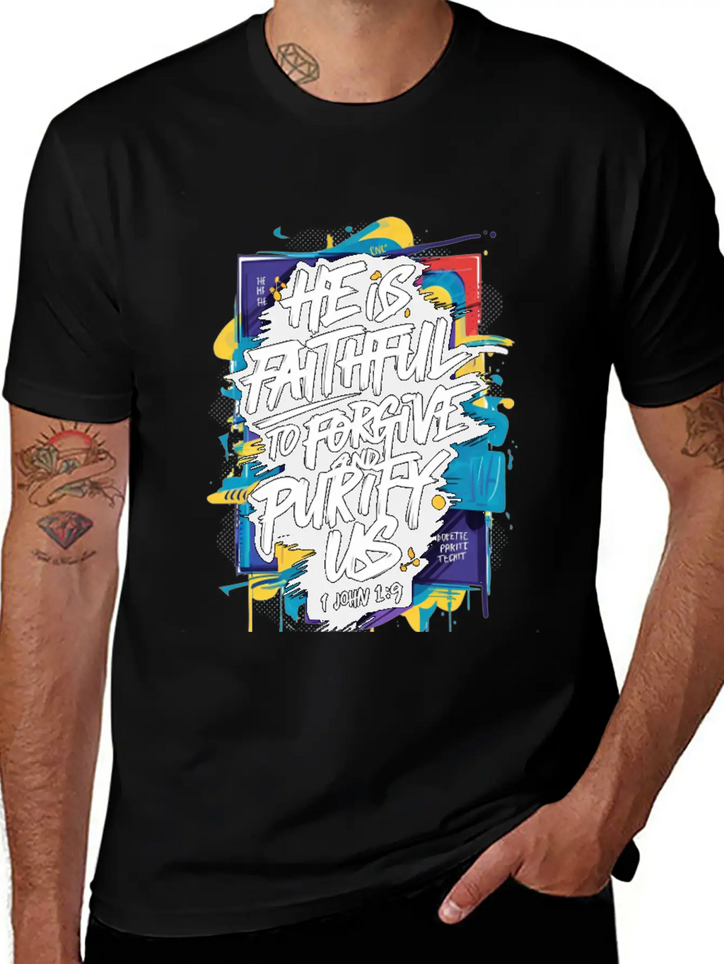 Faithful Forgiveness Graffiti – 1 John 1:9 Bible V Stylish Everyday T-Shirt – Unisex Basic Cotton Tee