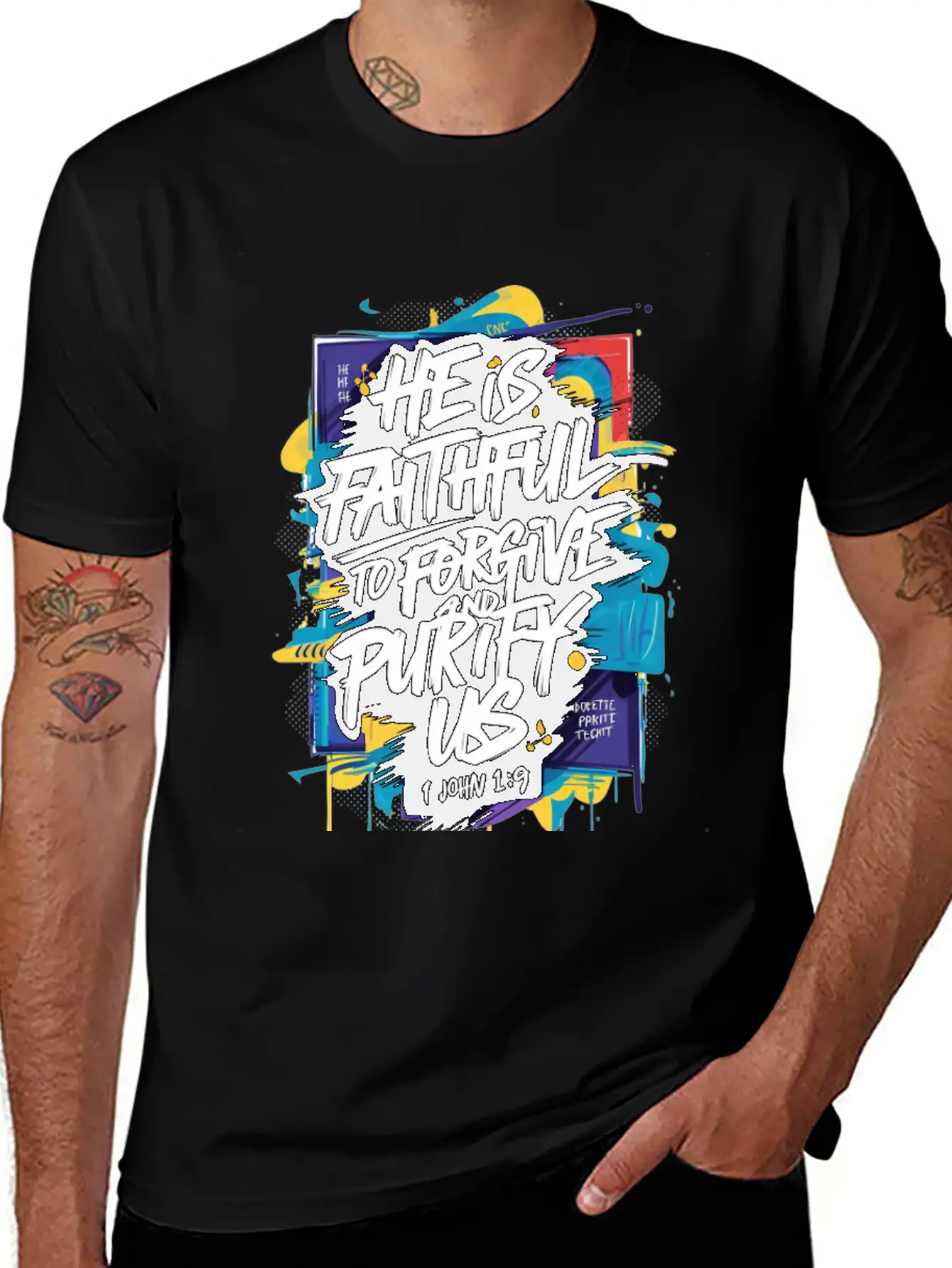 Faithful Forgiveness Graffiti – 1 John 1:9 Bible V Stylish Everyday T-Shirt – Unisex Basic Cotton Tee
