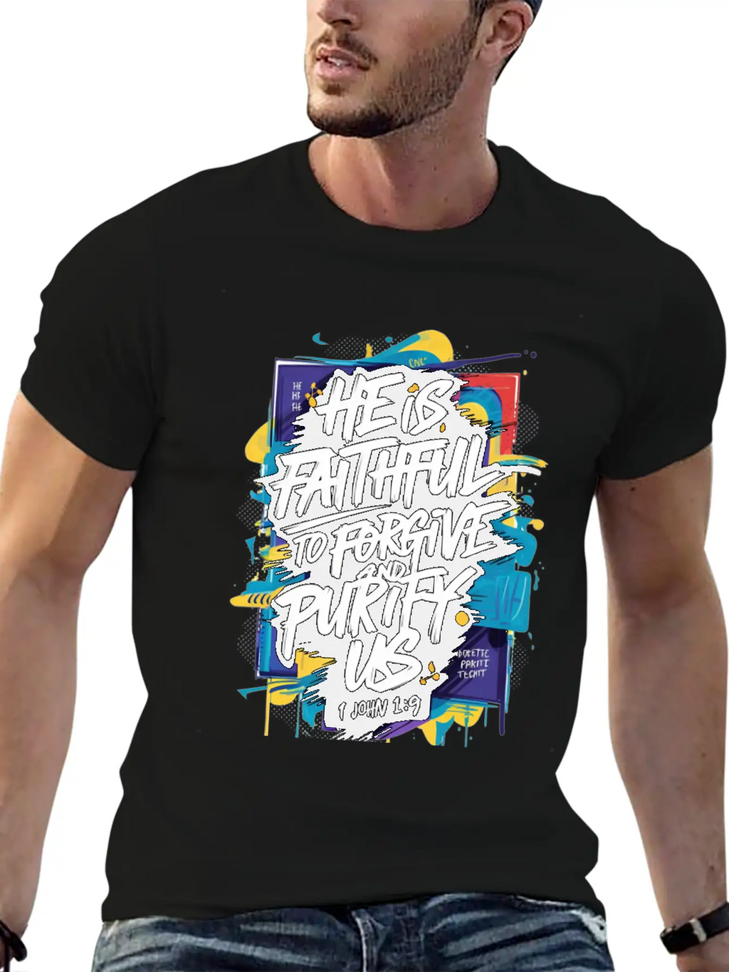 Faithful Forgiveness Graffiti – 1 John 1:9 Bible V Stylish Everyday T-Shirt – Unisex Basic Cotton Tee