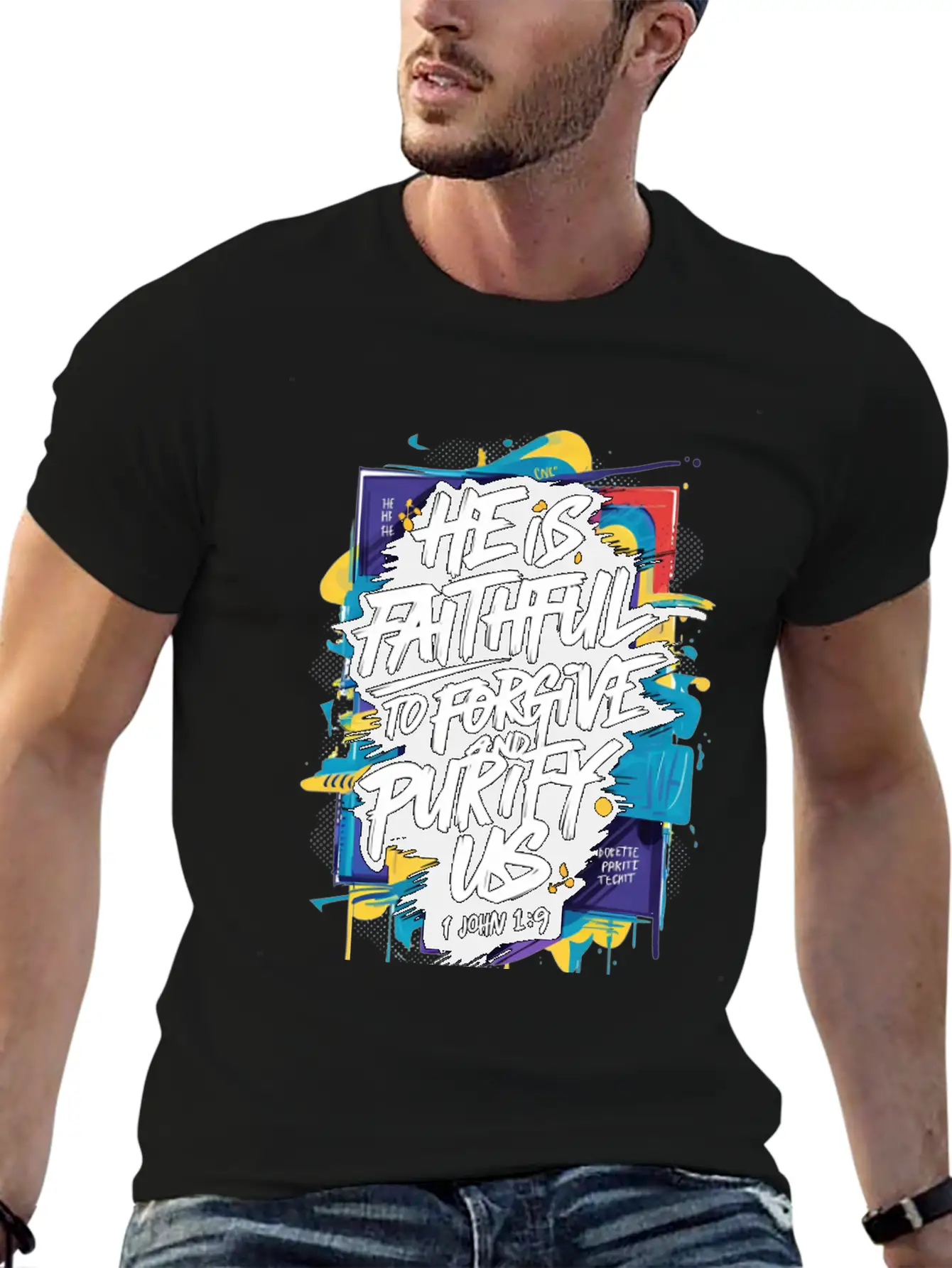 Faithful Forgiveness Graffiti – 1 John 1:9 Bible V Stylish Everyday T-Shirt – Unisex Basic Cotton Tee