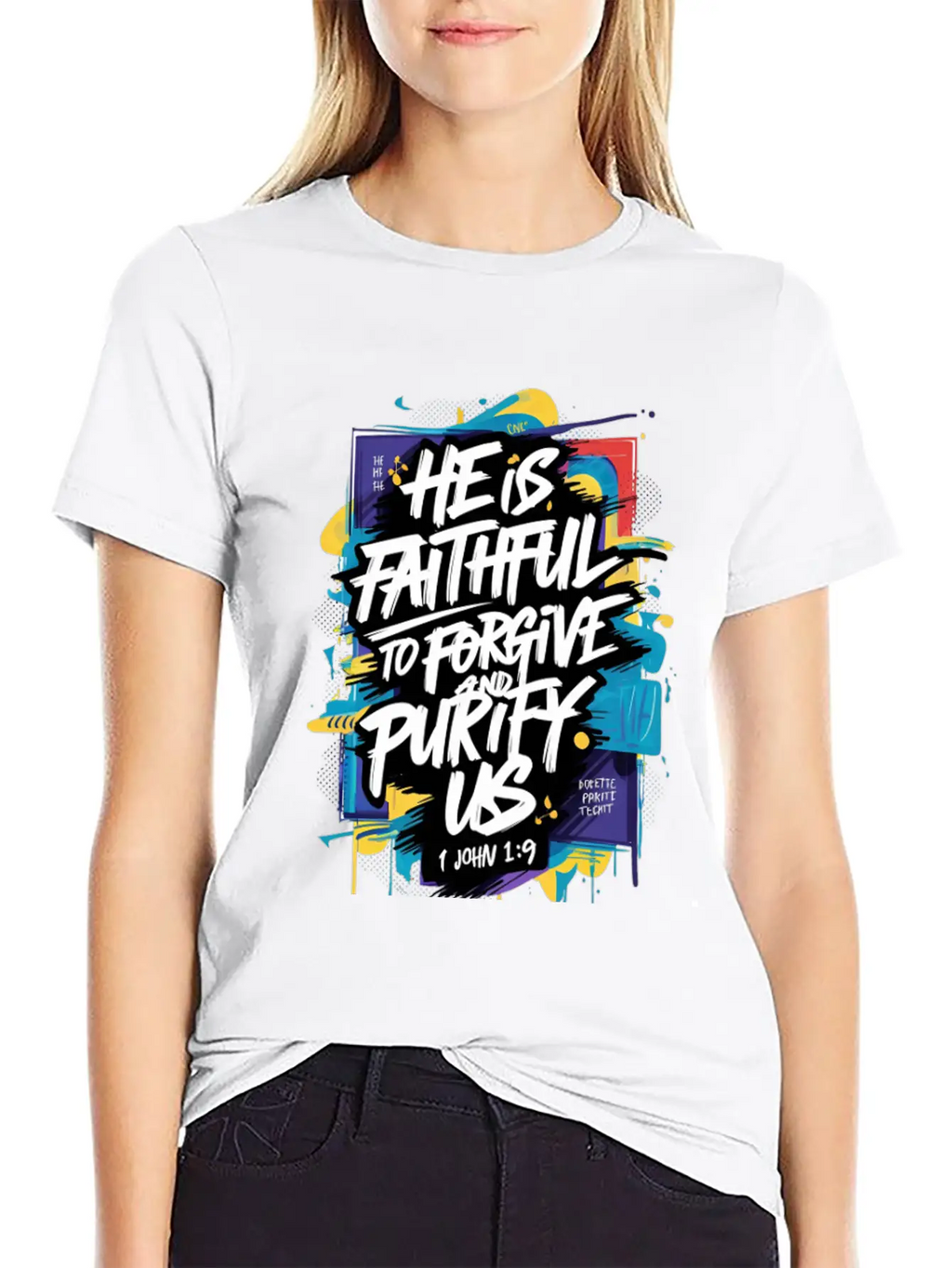 Faithful Forgiveness Graffiti – 1 John 1:9 Bible V Stylish Everyday T-Shirt – Unisex Basic Cotton Tee