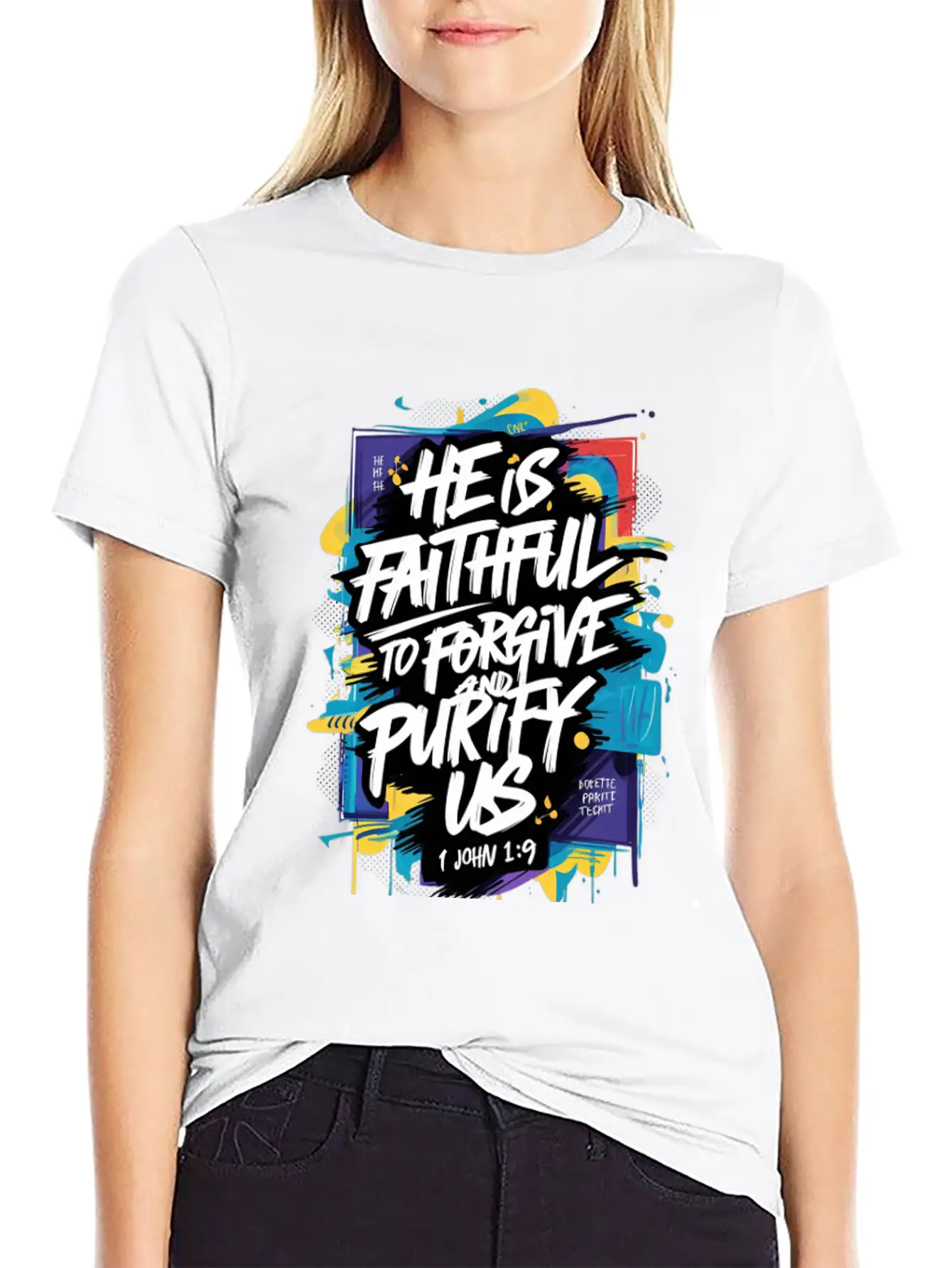 Faithful Forgiveness Graffiti – 1 John 1:9 Bible V Stylish Everyday T-Shirt – Unisex Basic Cotton Tee