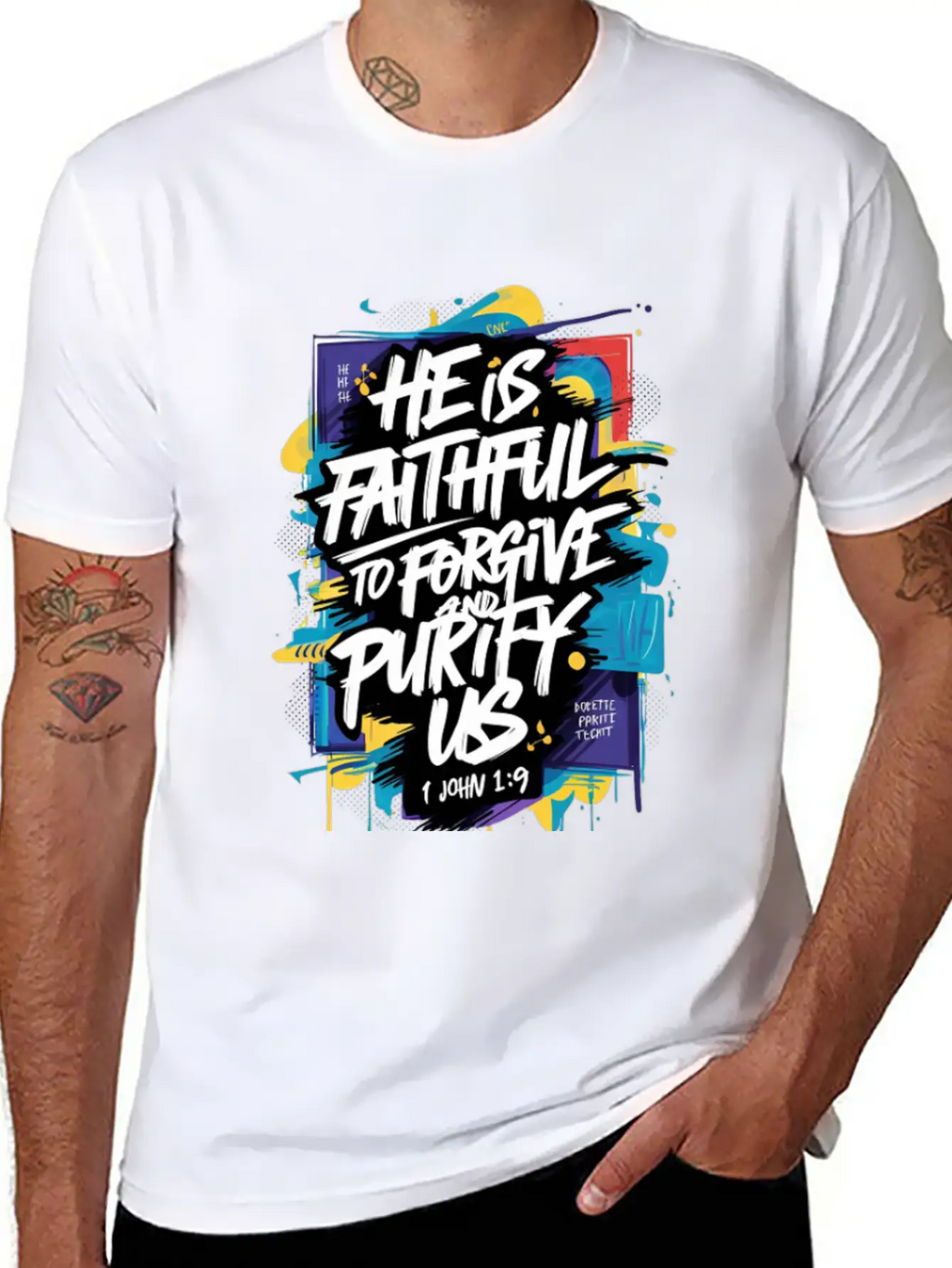 Faithful Forgiveness Graffiti – 1 John 1:9 Bible V Stylish Everyday T-Shirt – Unisex Basic Cotton Tee