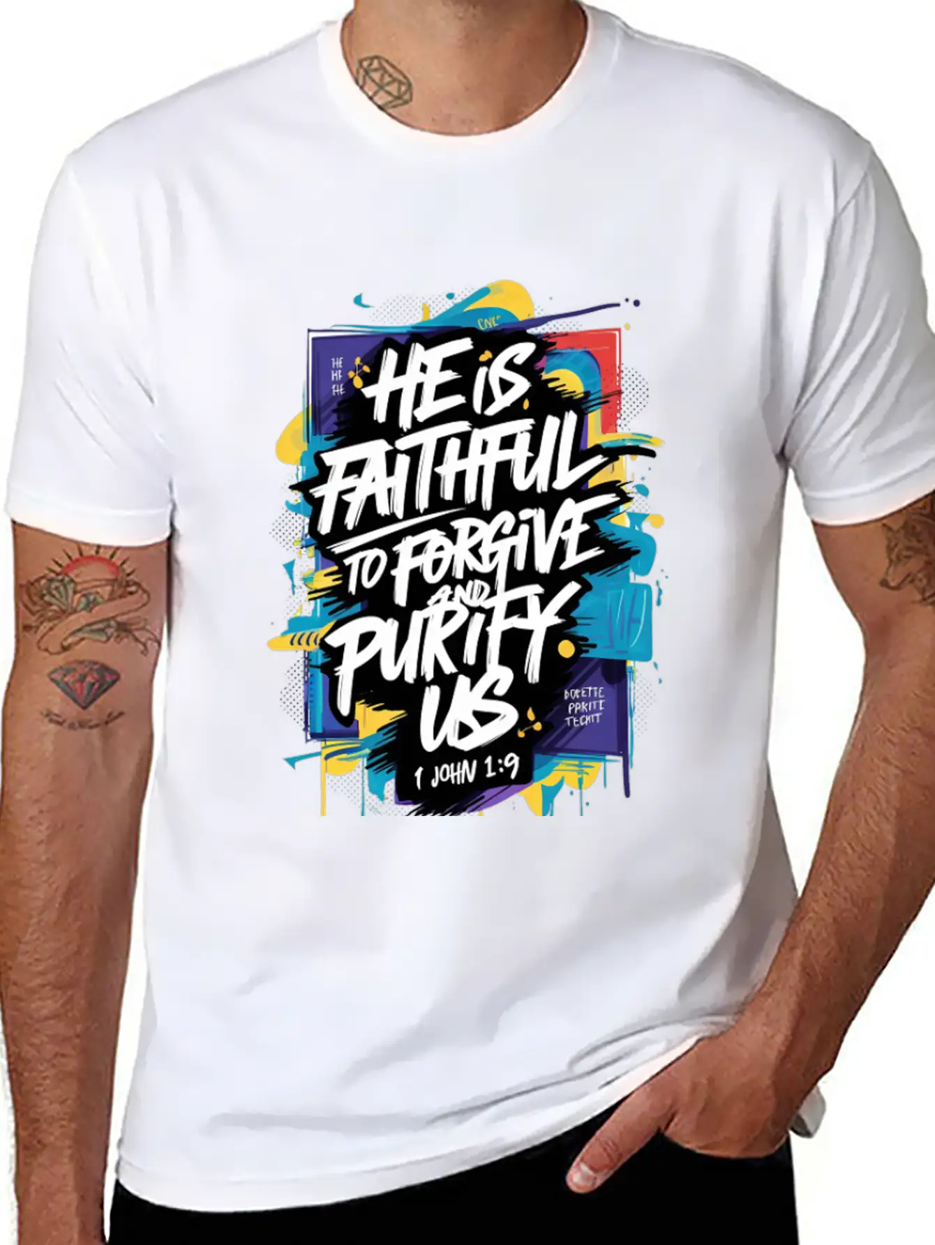 Faithful Forgiveness Graffiti – 1 John 1:9 Bible V Stylish Everyday T-Shirt – Unisex Basic Cotton Tee