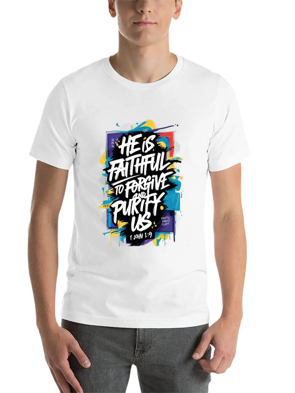 Faithful Forgiveness Graffiti – 1 John 1:9 Bible V Stylish Everyday T-Shirt – Unisex Basic Cotton Tee