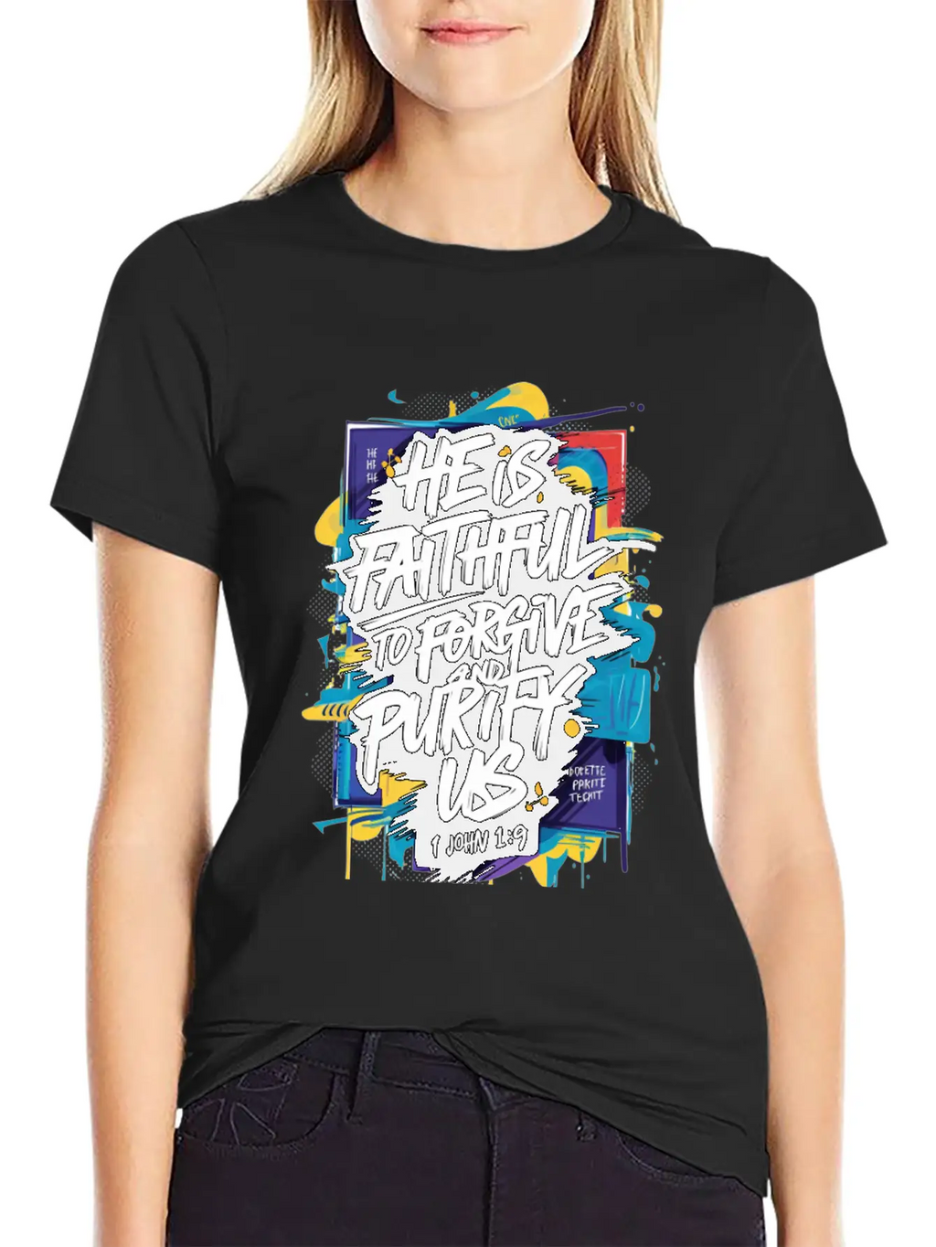 Faithful Forgiveness Graffiti – 1 John 1:9 Bible V Stylish Everyday T-Shirt – Unisex Basic Cotton Tee