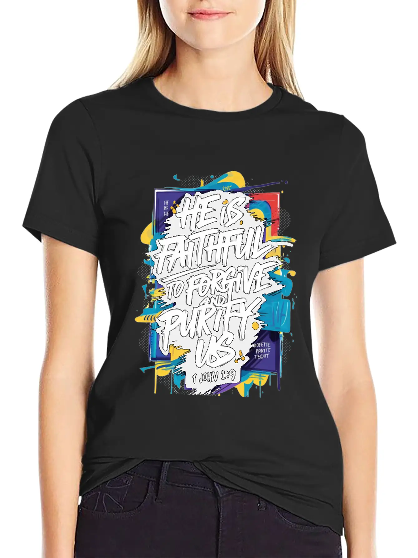 Faithful Forgiveness Graffiti – 1 John 1:9 Bible V Stylish Everyday T-Shirt – Unisex Basic Cotton Tee