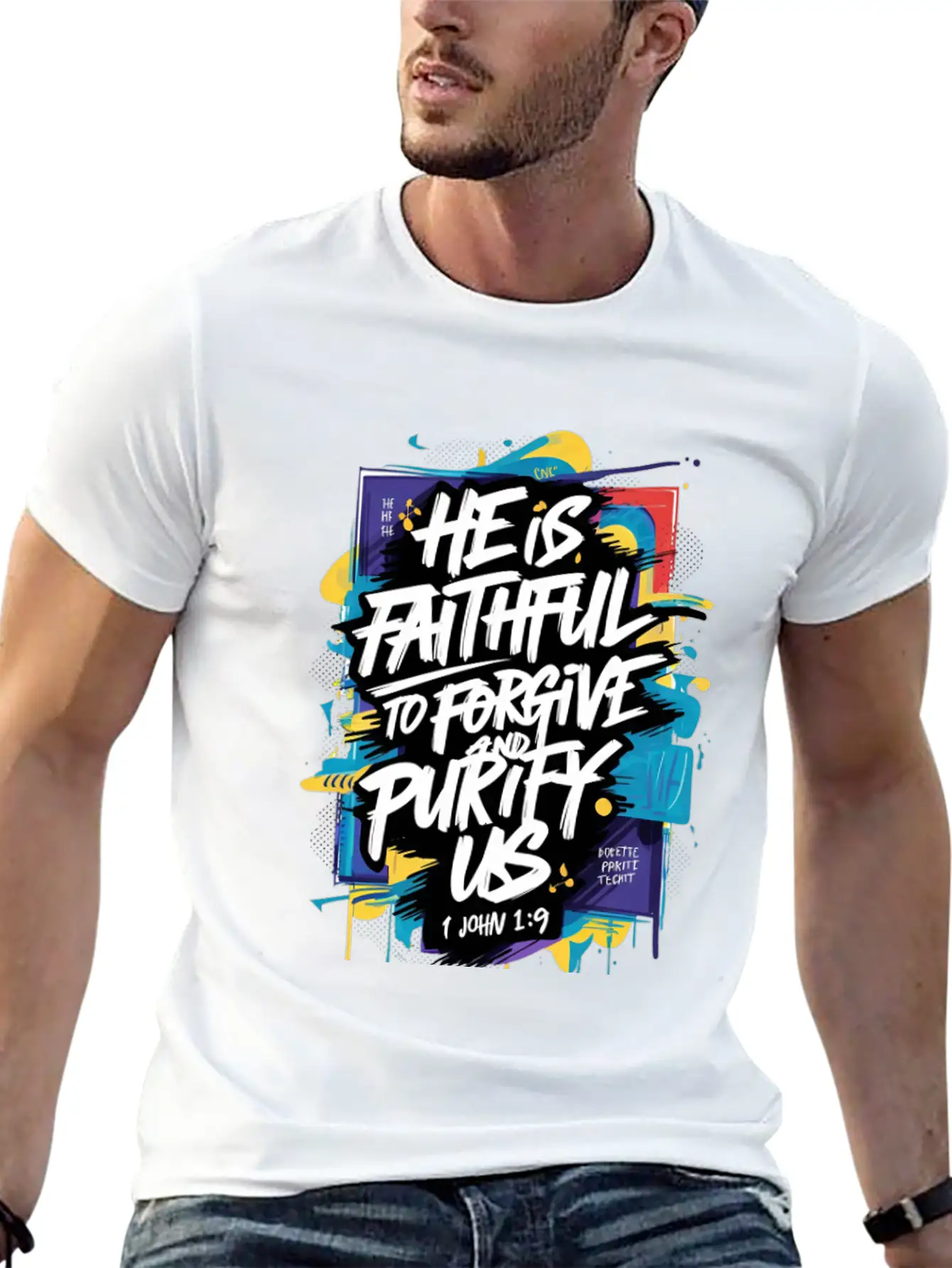 Faithful Forgiveness Graffiti – 1 John 1:9 Bible V Stylish Everyday T-Shirt – Unisex Basic Cotton Tee