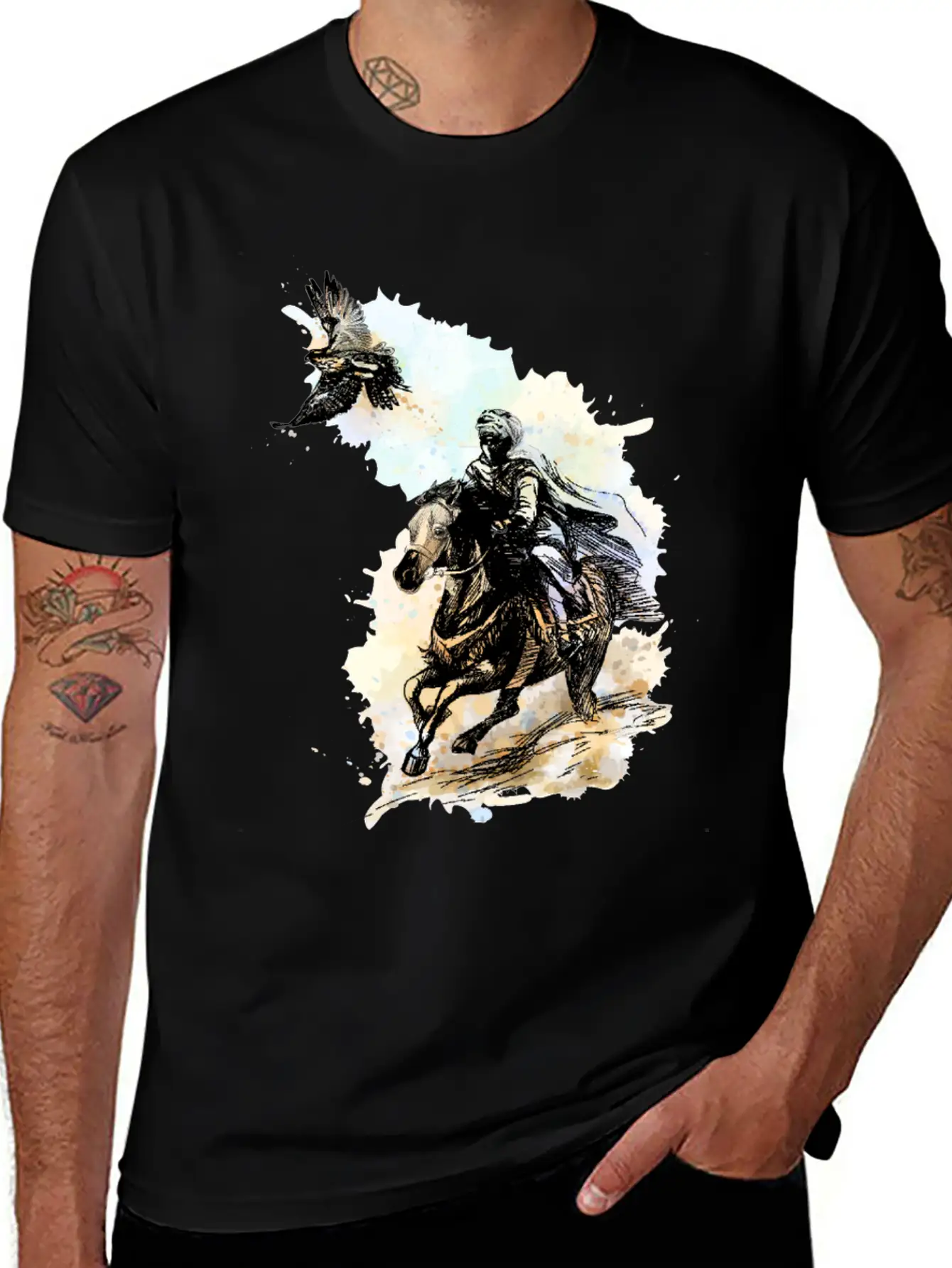 Falcon Hunting Arabian Man Falcon Horse Indie Art Unisex Casual T-Shirt – Clean Design For Daily Comfort
