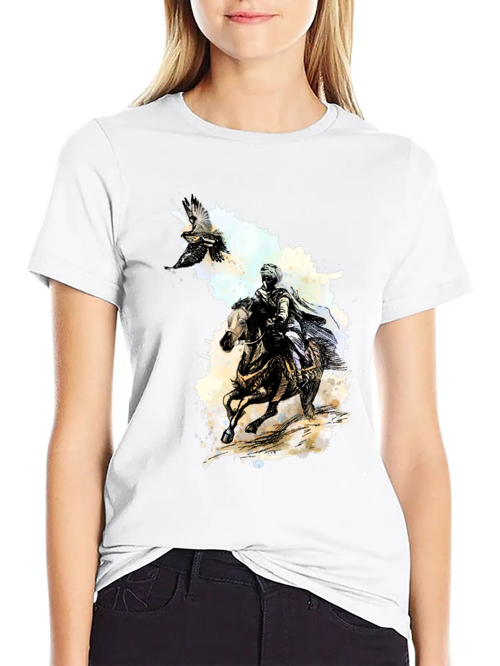 Falcon Hunting Arabian Man Falcon Horse Indie Art Unisex Casual T-Shirt – Clean Design For Daily Comfort
