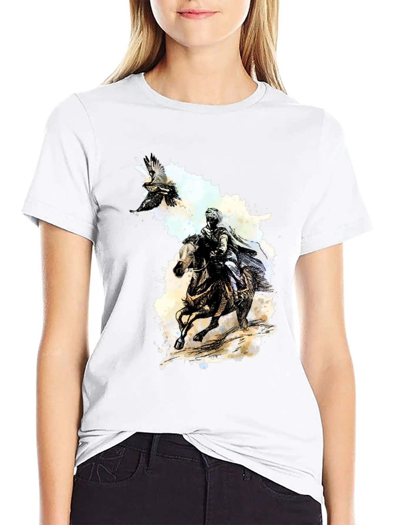 Falcon Hunting Arabian Man Falcon Horse Indie Art Unisex Casual T-Shirt – Clean Design For Daily Comfort
