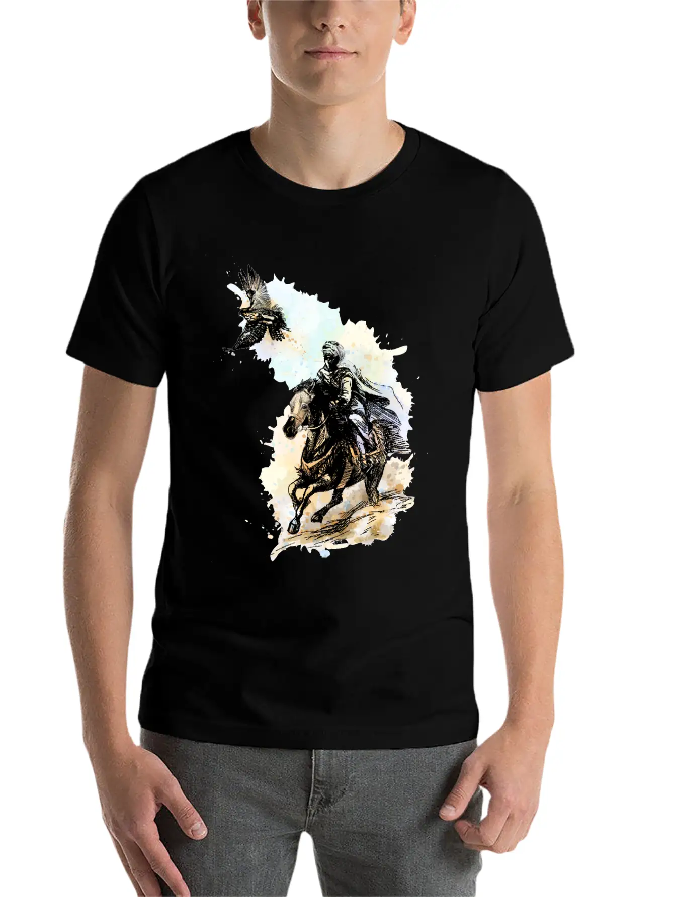 Falcon Hunting Arabian Man Falcon Horse Indie Art Unisex Casual T-Shirt – Clean Design For Daily Comfort