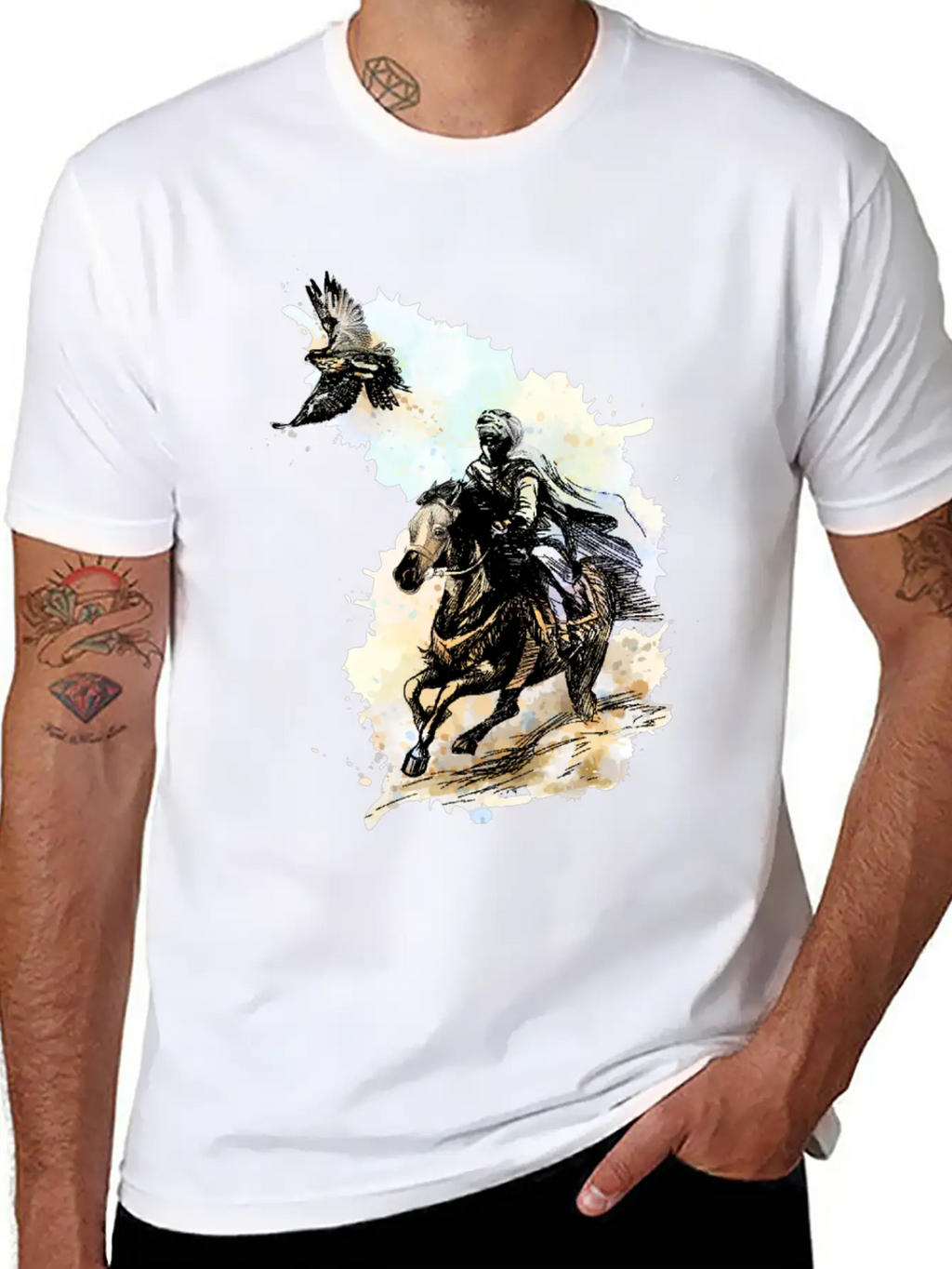 Falcon Hunting Arabian Man Falcon Horse Indie Art Unisex Casual T-Shirt – Clean Design For Daily Comfort