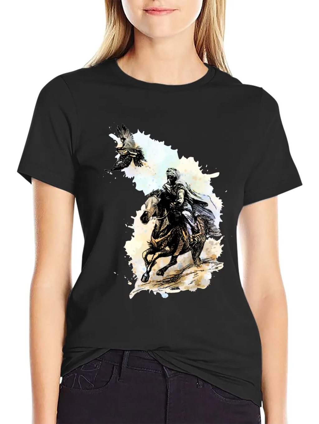 Falcon Hunting Arabian Man Falcon Horse Indie Art Unisex Casual T-Shirt – Clean Design For Daily Comfort