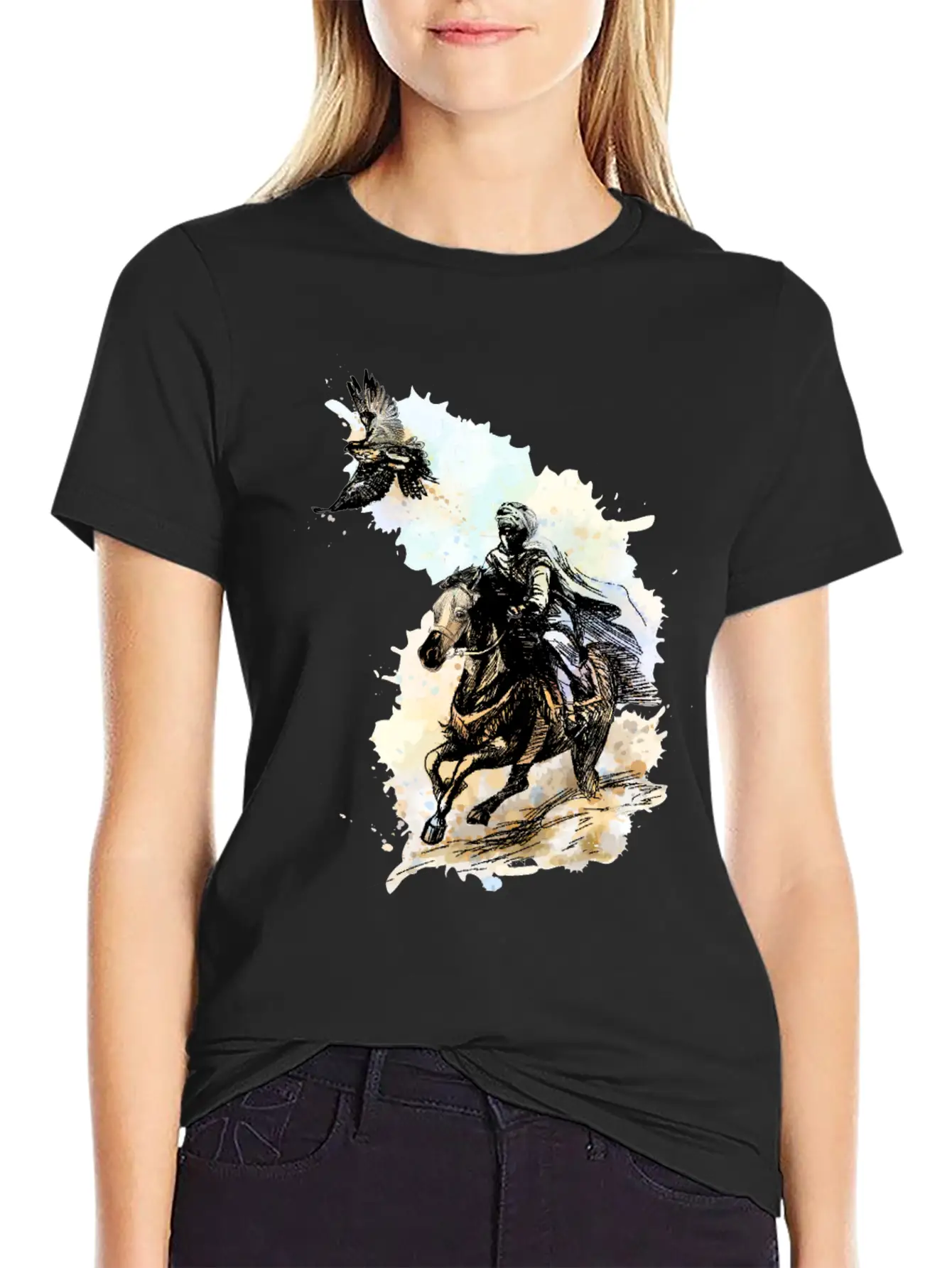 Falcon Hunting Arabian Man Falcon Horse Indie Art Unisex Casual T-Shirt – Clean Design For Daily Comfort
