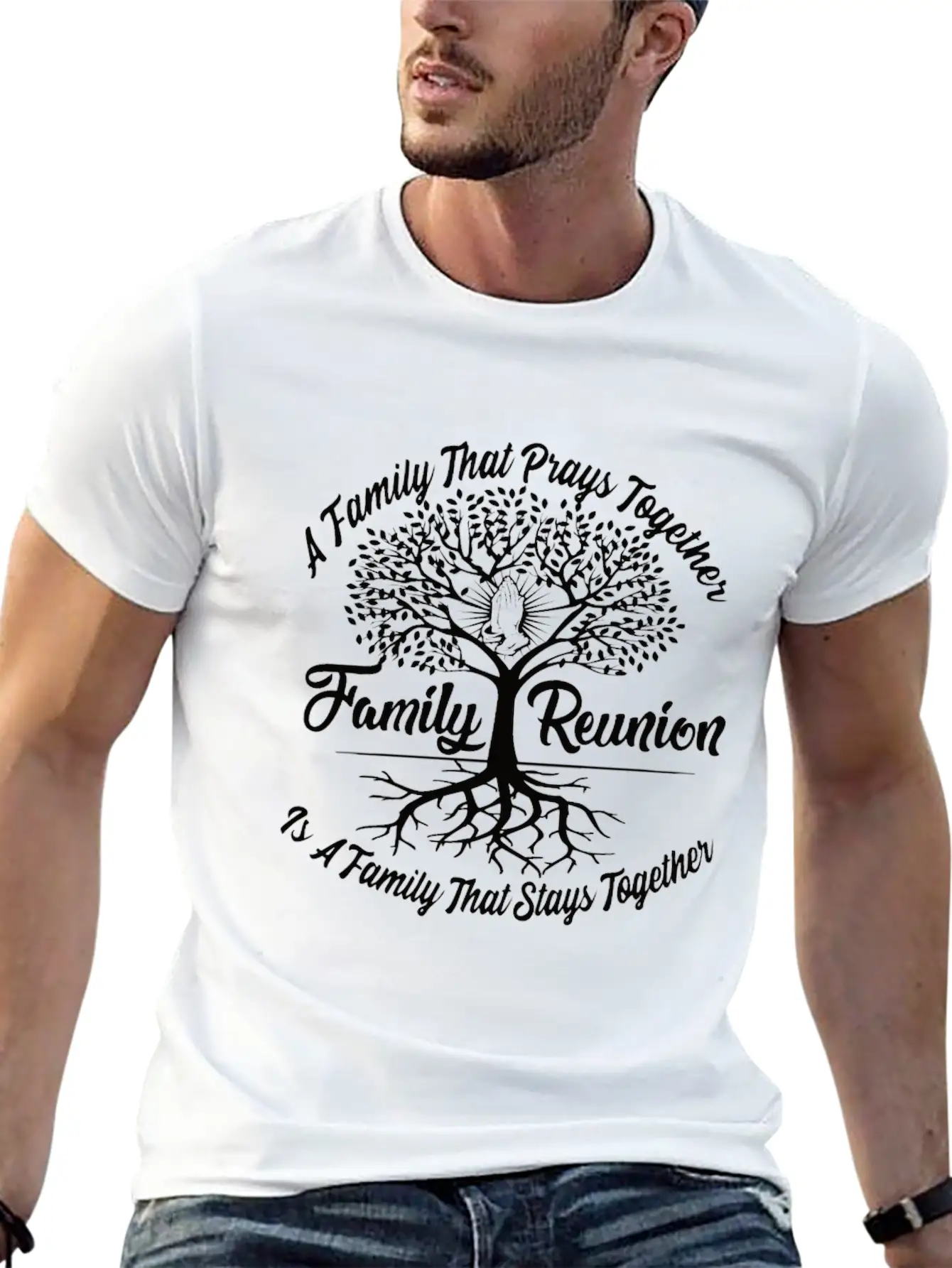 Family Reunion A Family Prays Together Breathable Graphic T-Shirt – Perfect For Casual Days