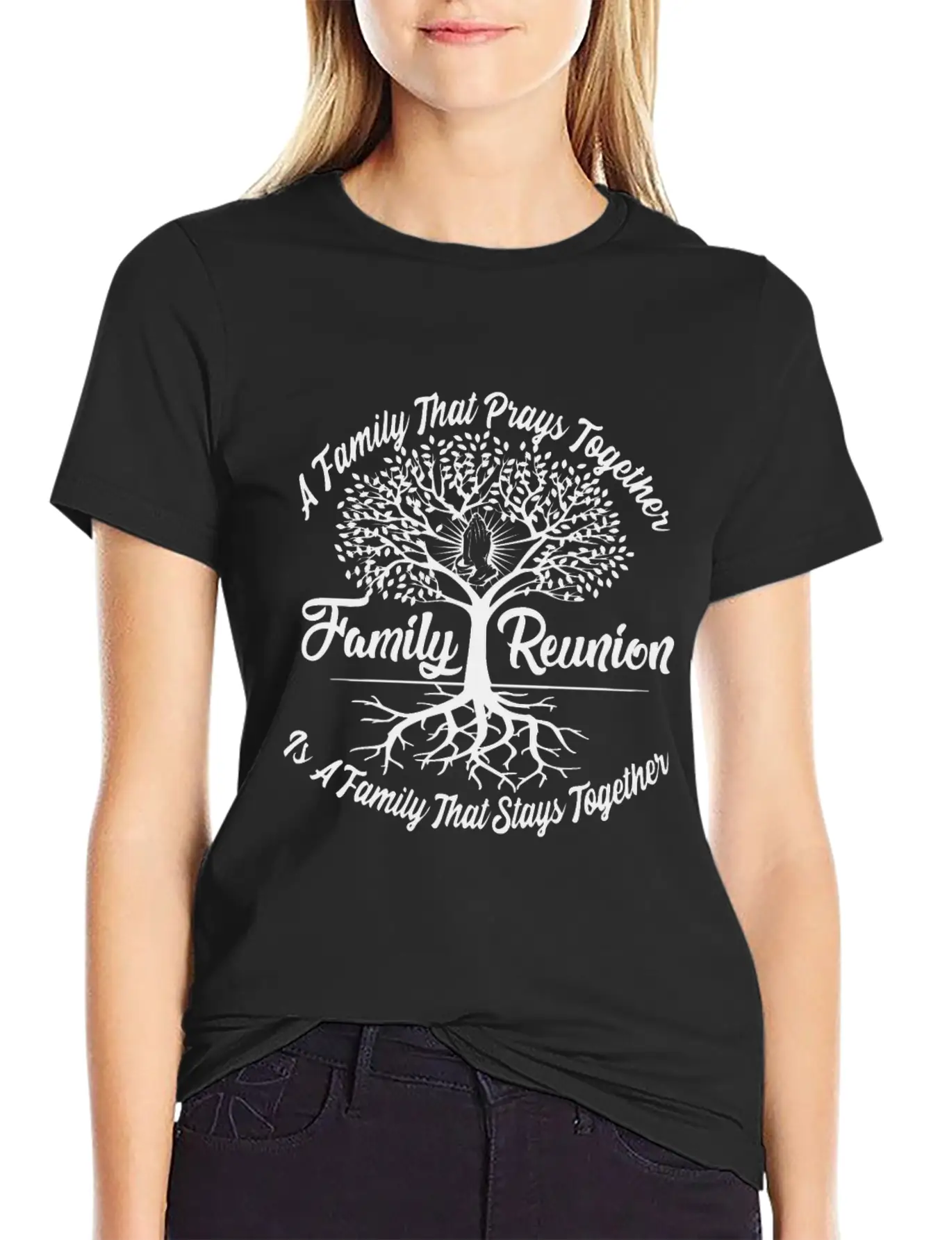 Family Reunion A Family Prays Together Breathable Graphic T-Shirt – Perfect For Casual Days